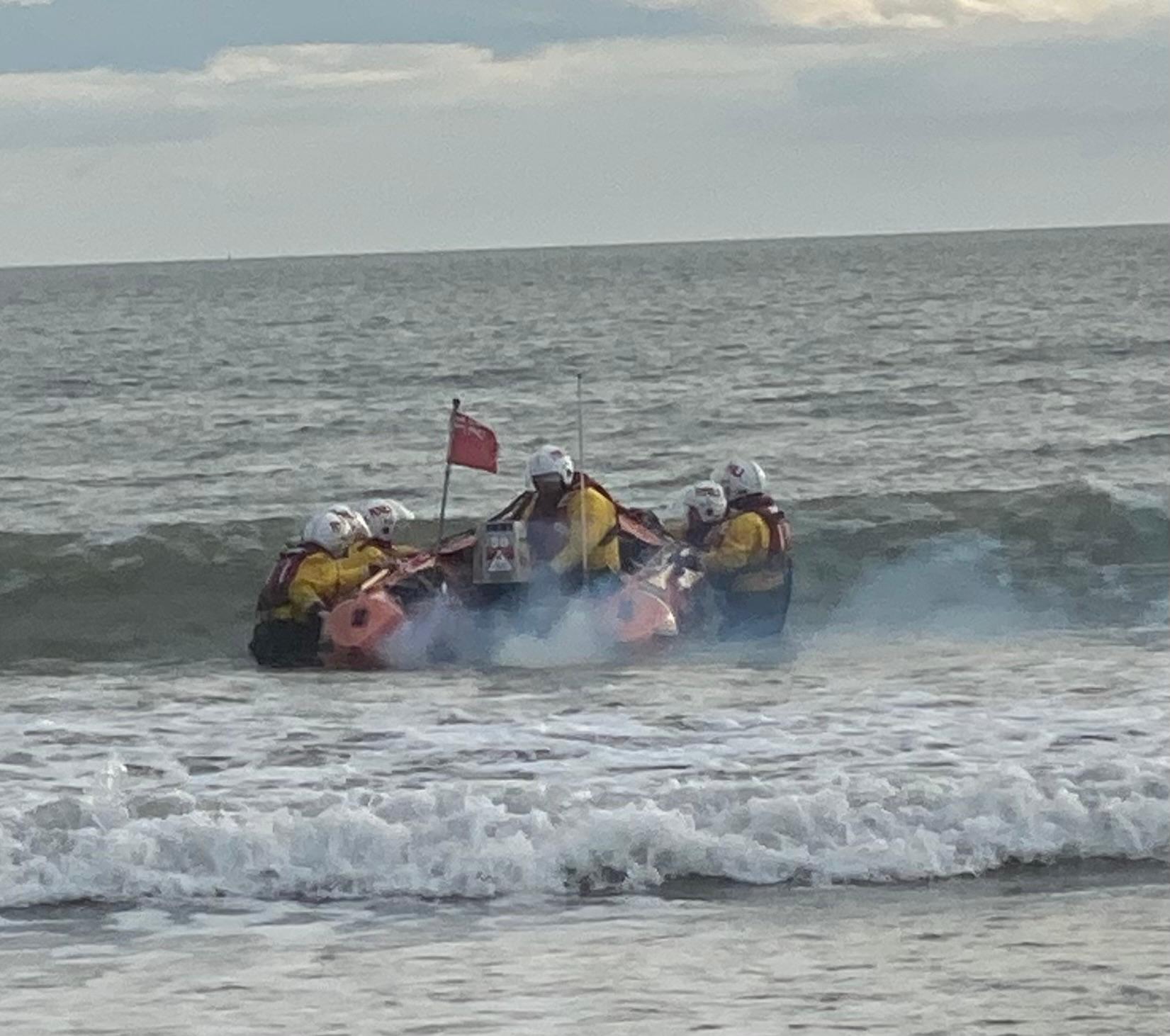 Port Talbot RNLI making ready to launch for a tier one assessment