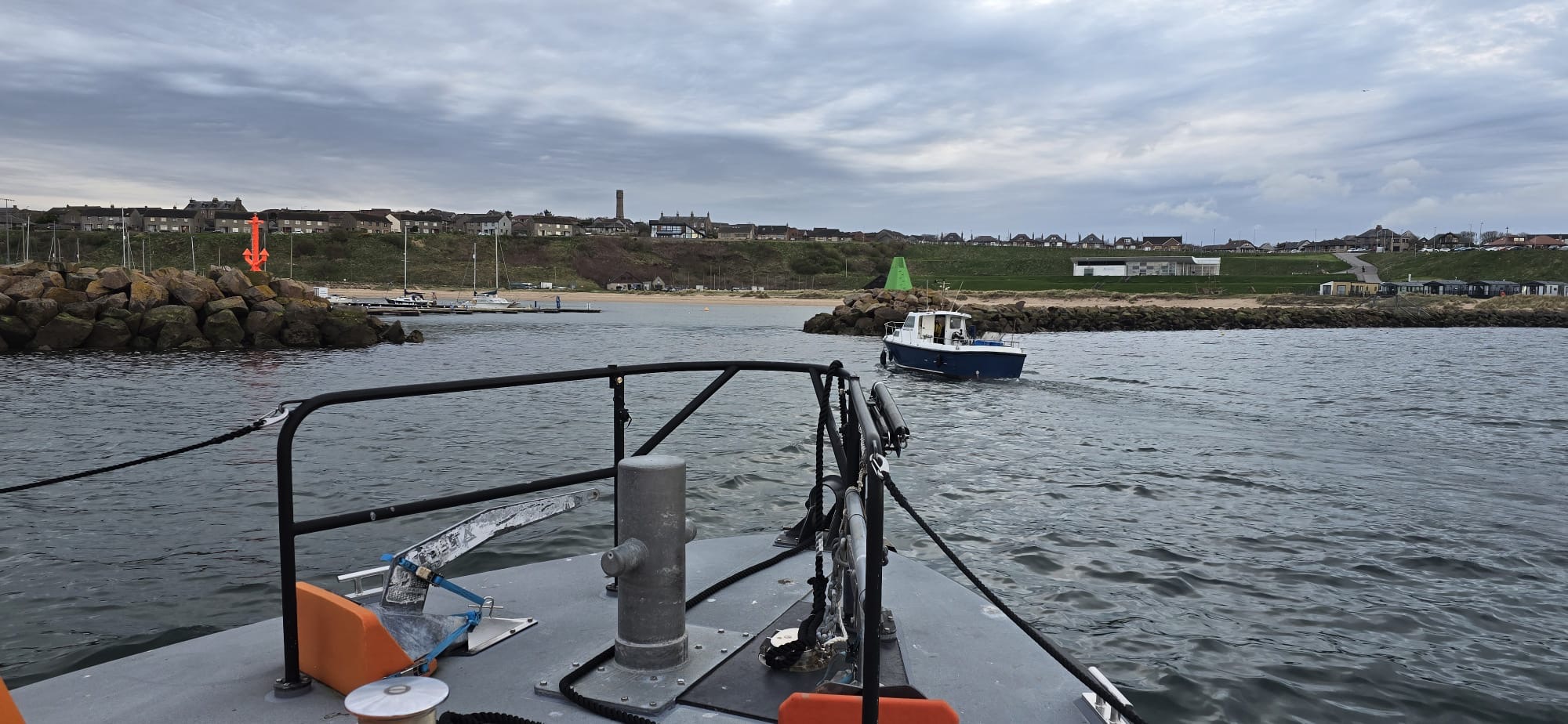 Peterhead RNLI escorting the casualty vessel to Peterhead marina 