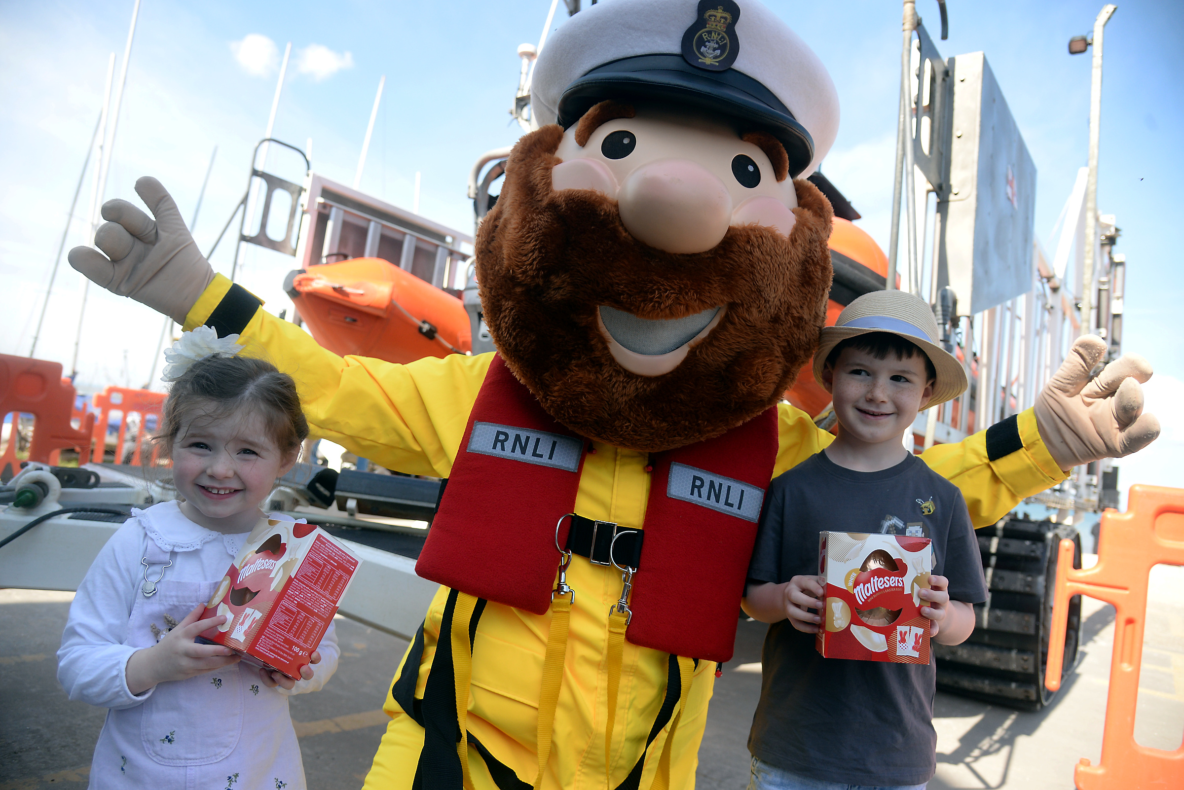 Lily (Three) and Arthur (six) meet Stormy Stan and the Easter Fair held at Whitstable RNLI on Good Friday.