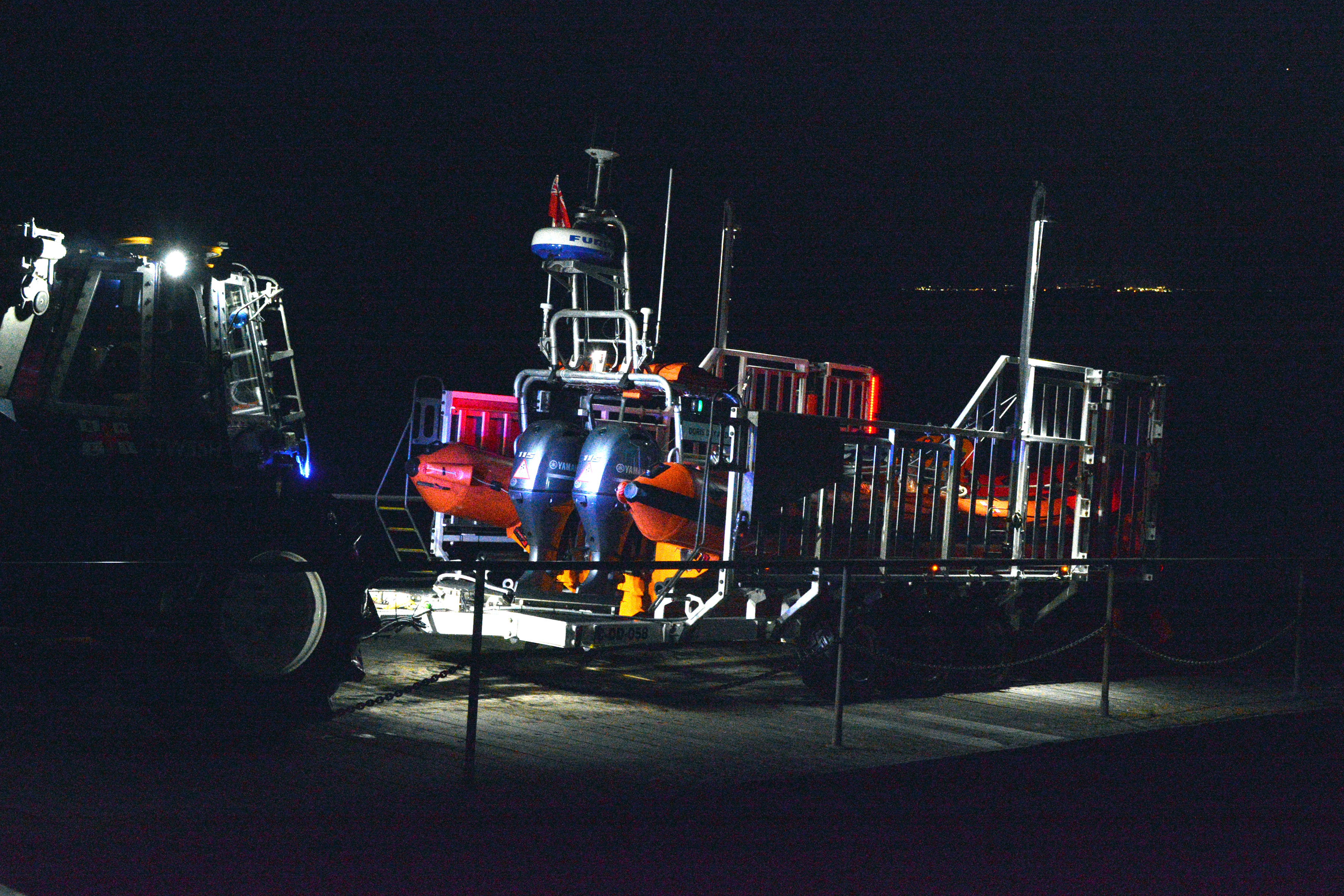 The Atlantic 85 lifeboat after recovery, on Burnham-on-Sea jetty