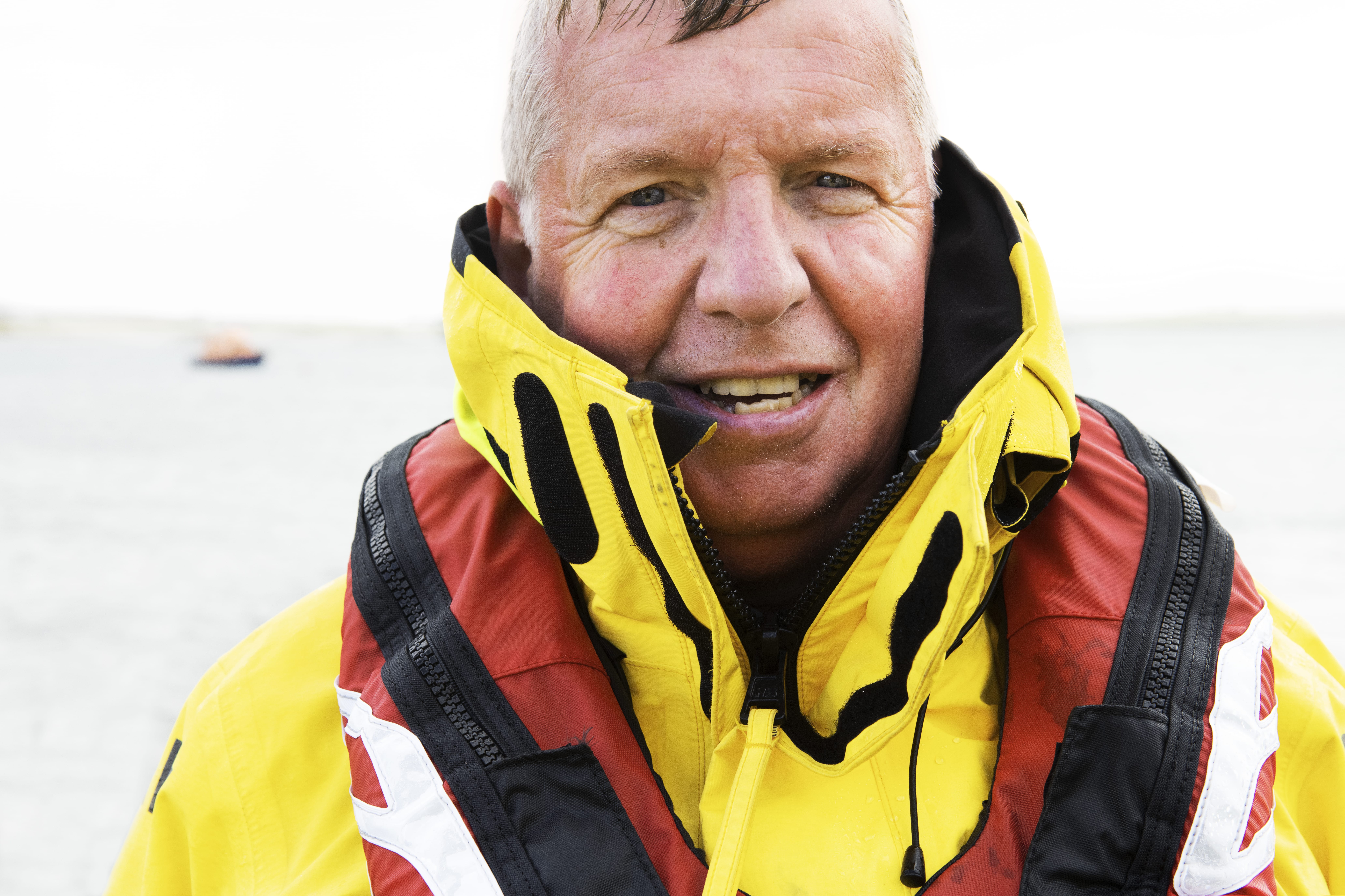 James Mangan in lifeboat kit