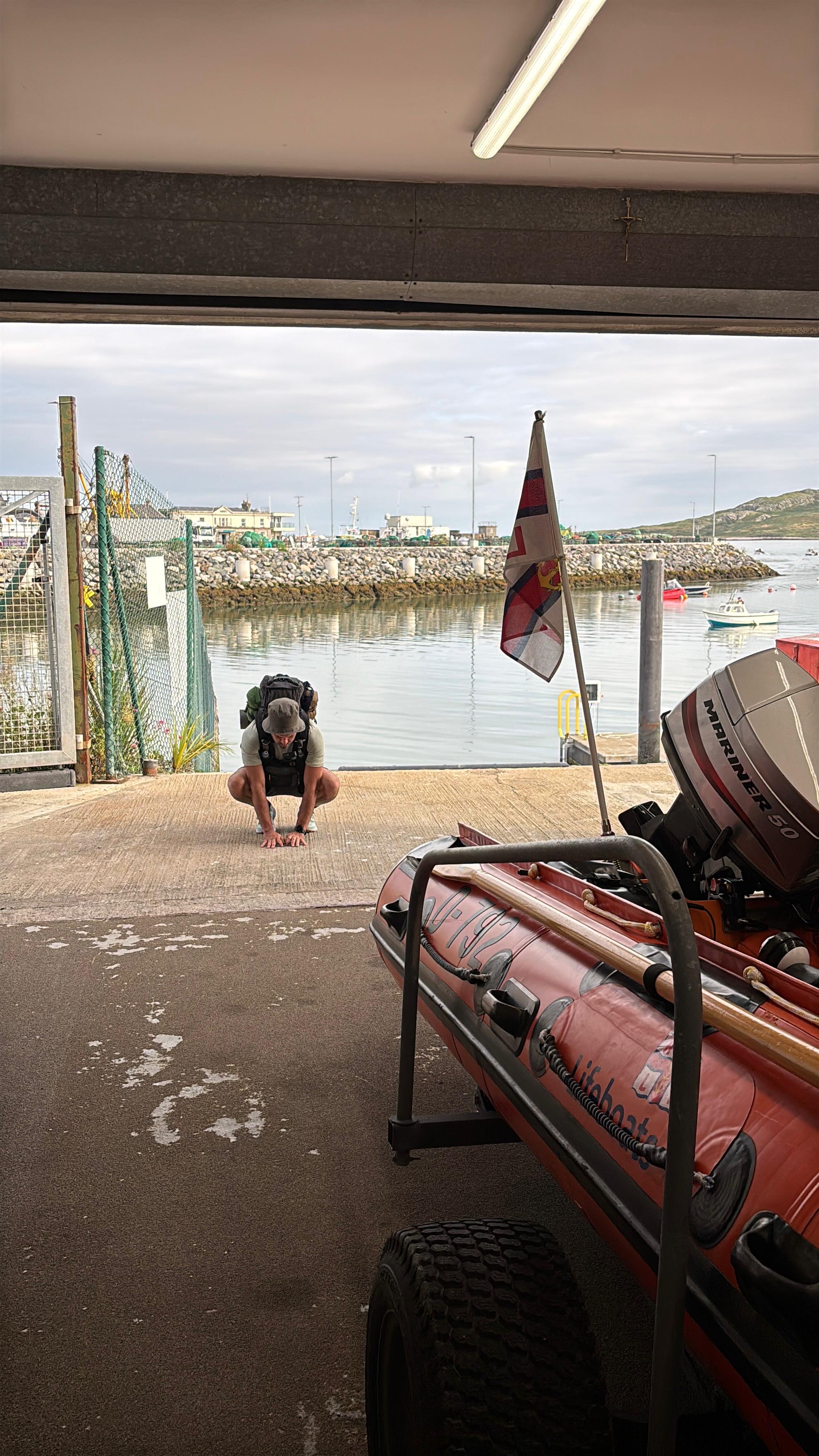 Vini Cardoso preparing at Howth Lifeboat Station before he sets off on his 2,200km run around Ireland to raise funds for the RNLI.