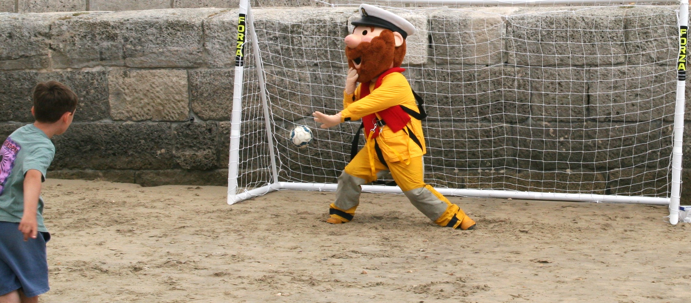 Stormy Stan mascot in football goal