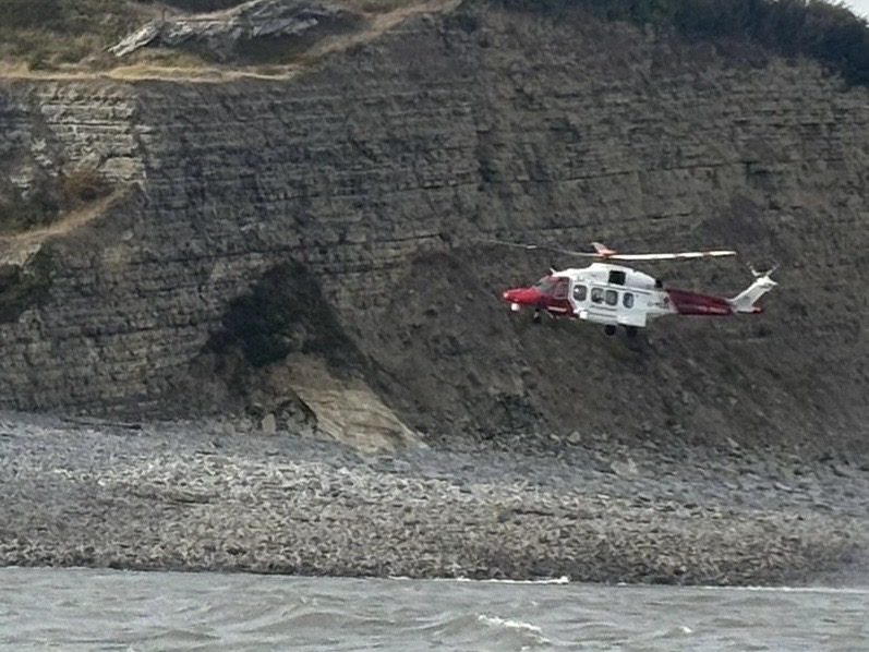 Rescue 187 taking off to take the casualty off to hospital 