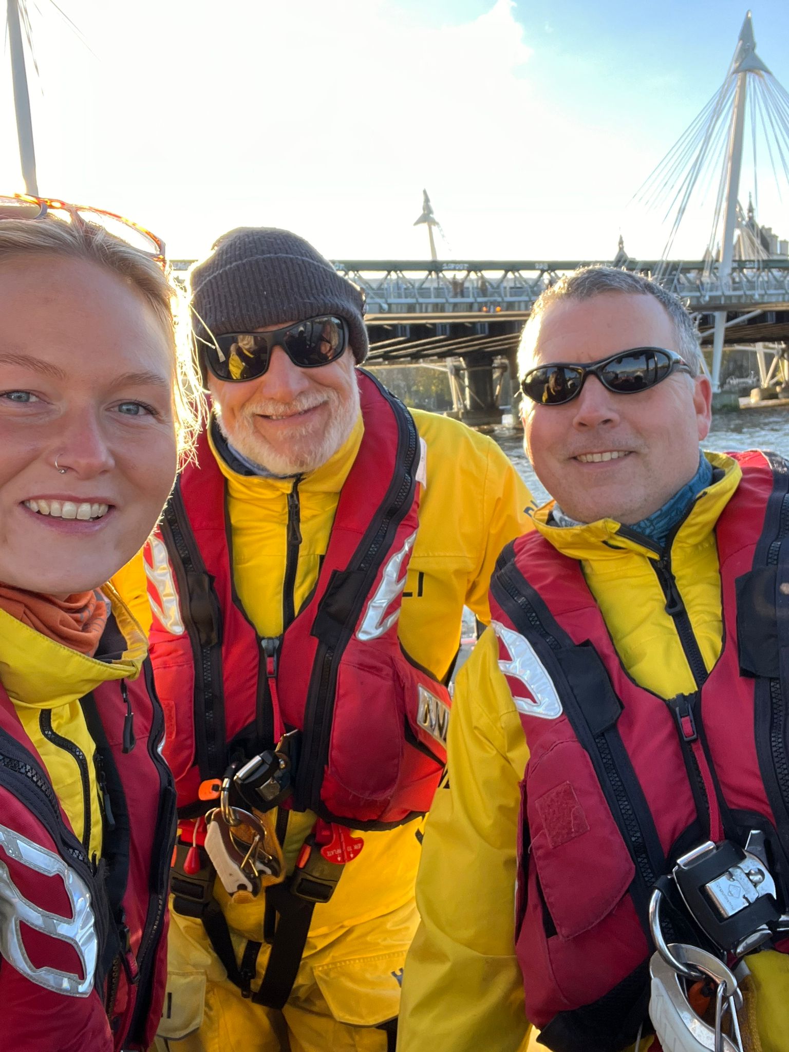 Colin on his last shift with good friends Thames Navigator Winni and Thames Commander Steve King.