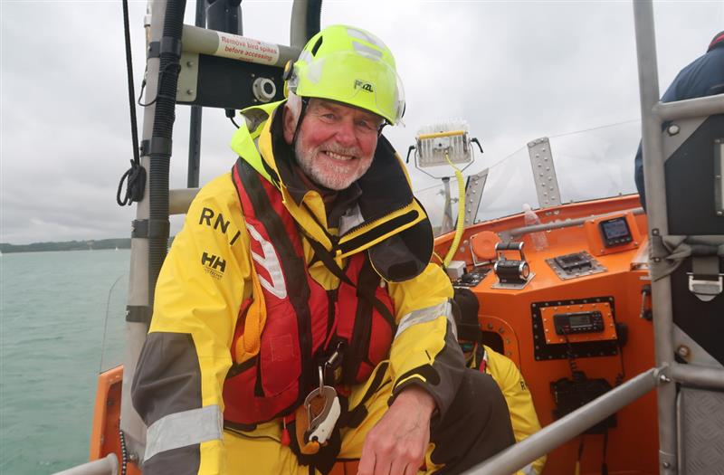 Rob Scott on board RNLI 17-25 during his last Round the Island event