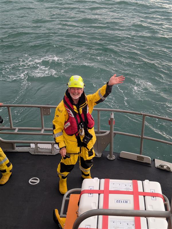 Rob Scott on board RNLI 17-25 during routine practice