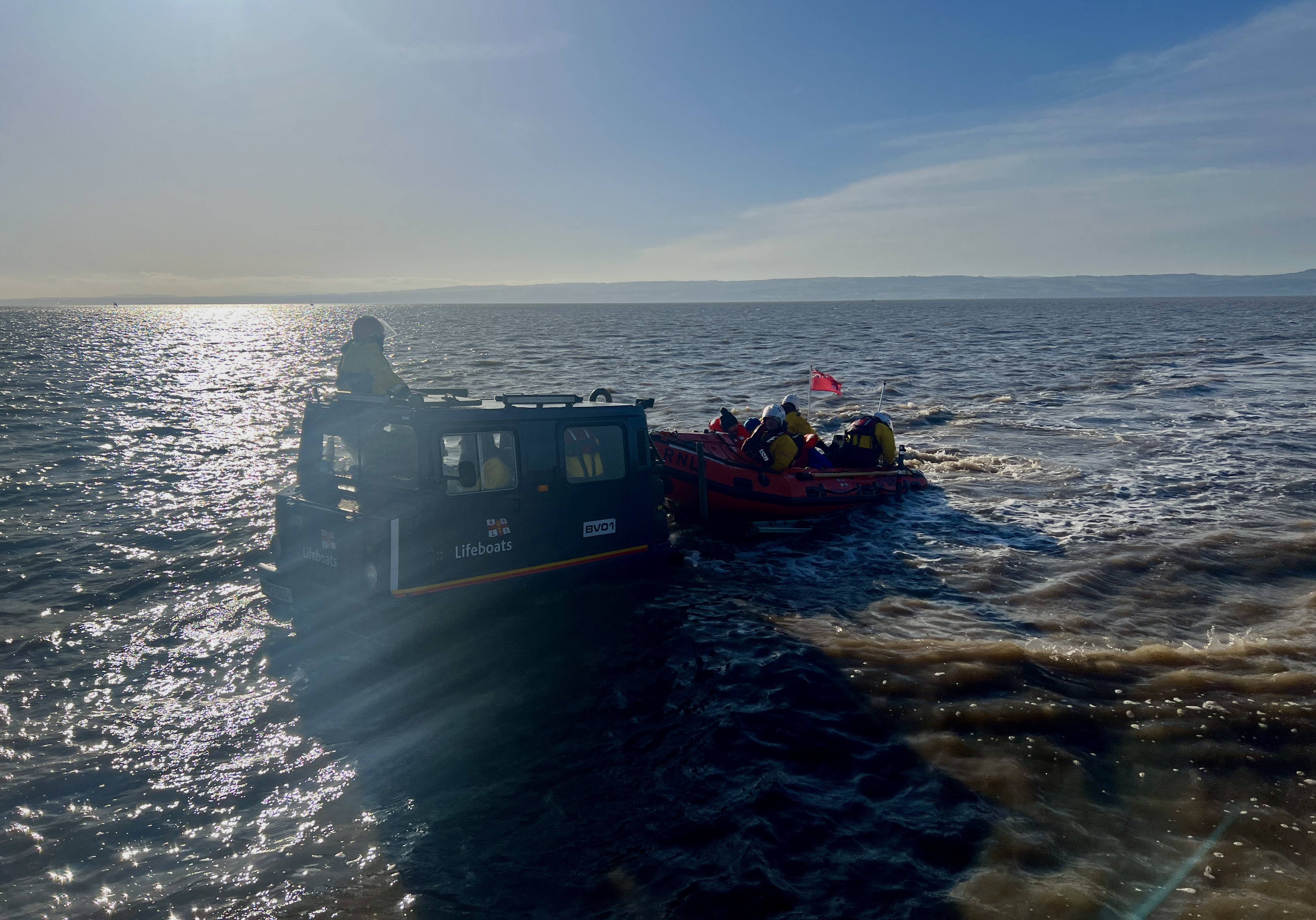 The D class returns to shore and re-joins the Hagglund BV launch vehicle