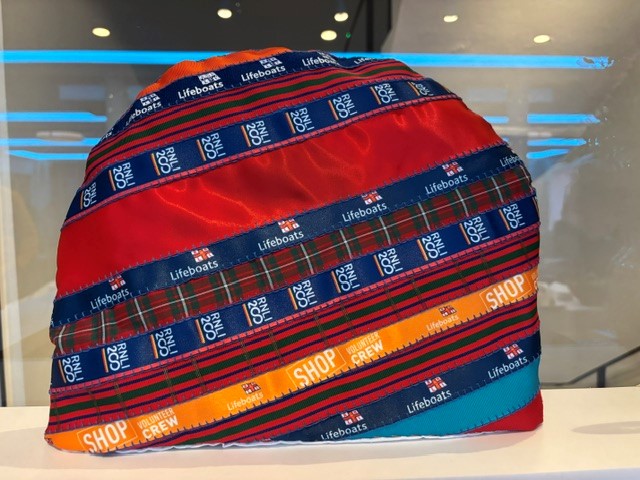 A gift to Roger - a tea cosy made of RNLI lanyards