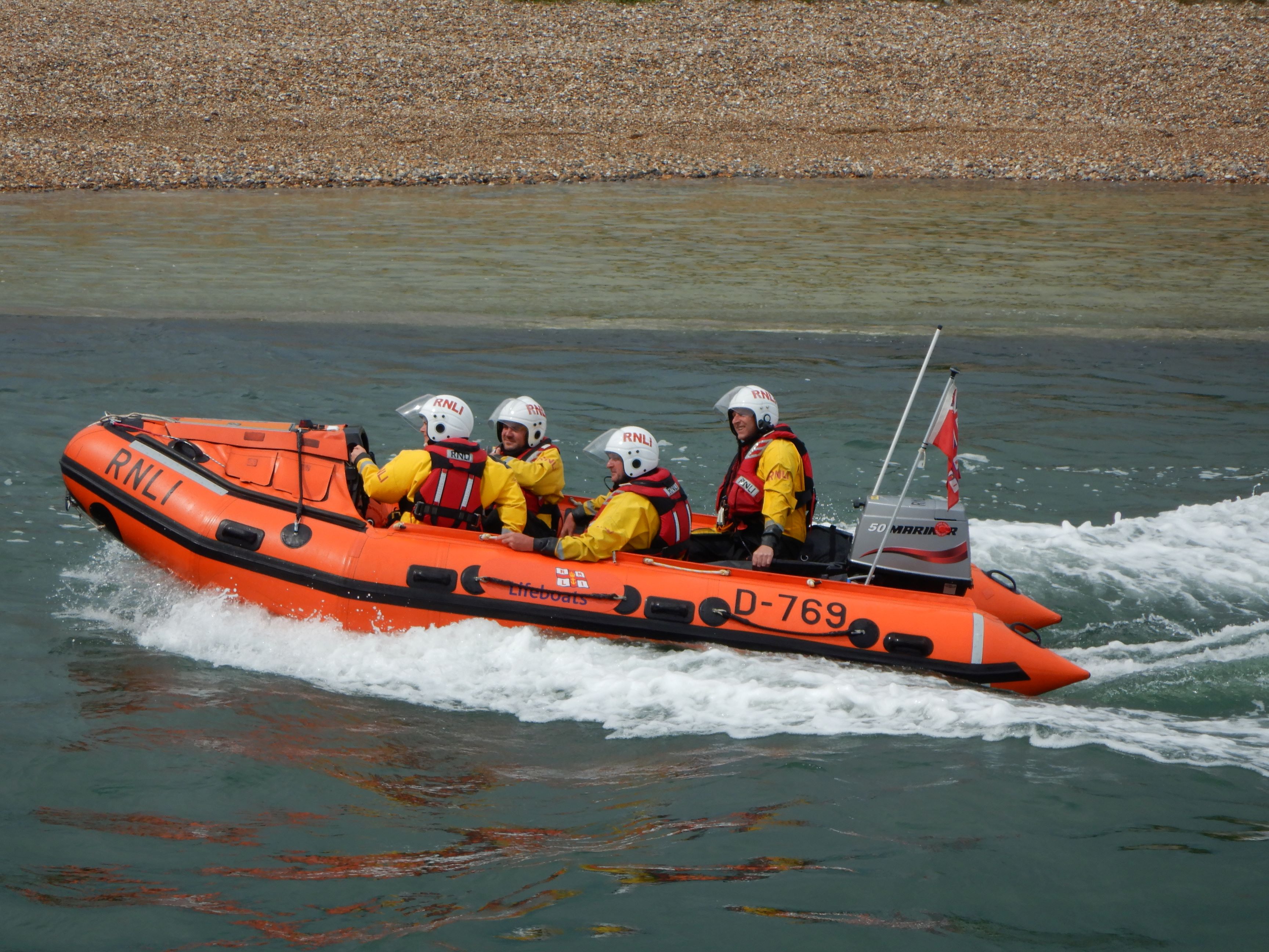 The Littlehampton D-Class lifeboat on the river Arun