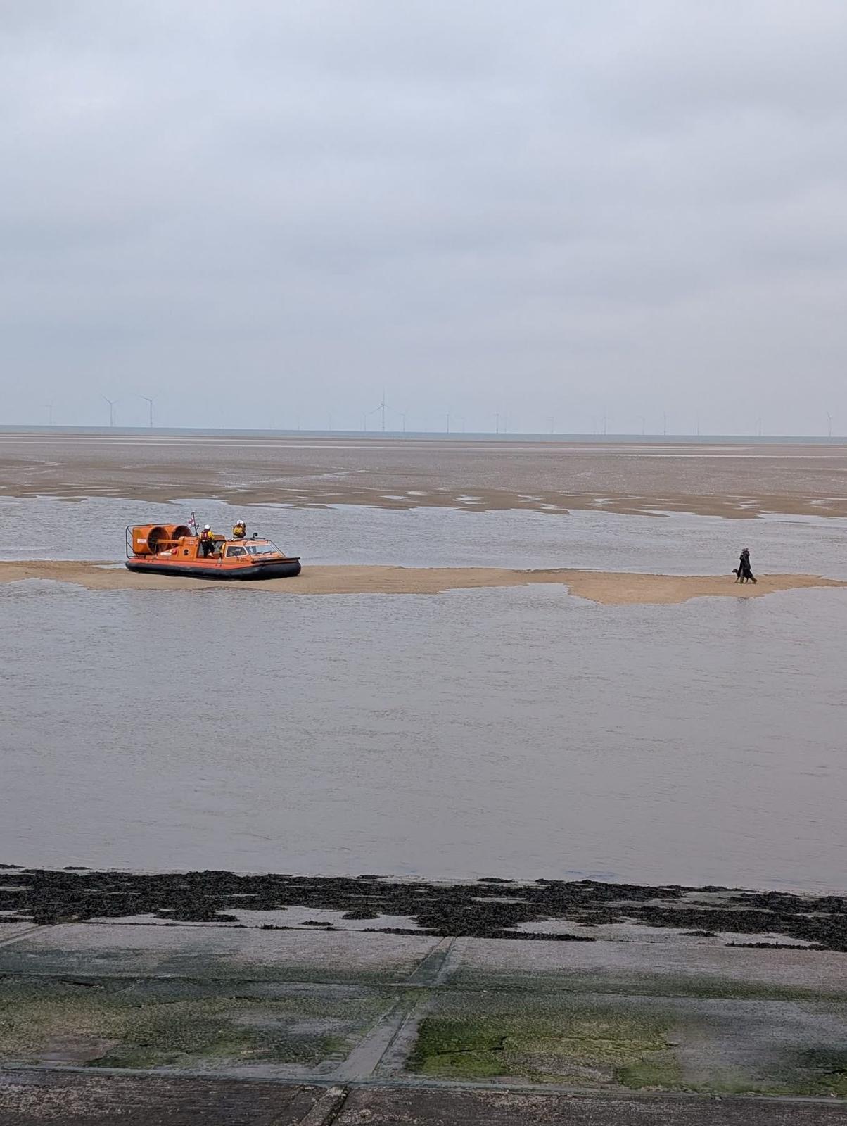 Stranded dog walker rescued from sandbank by Hoylake RNLI hovercraft | RNLI