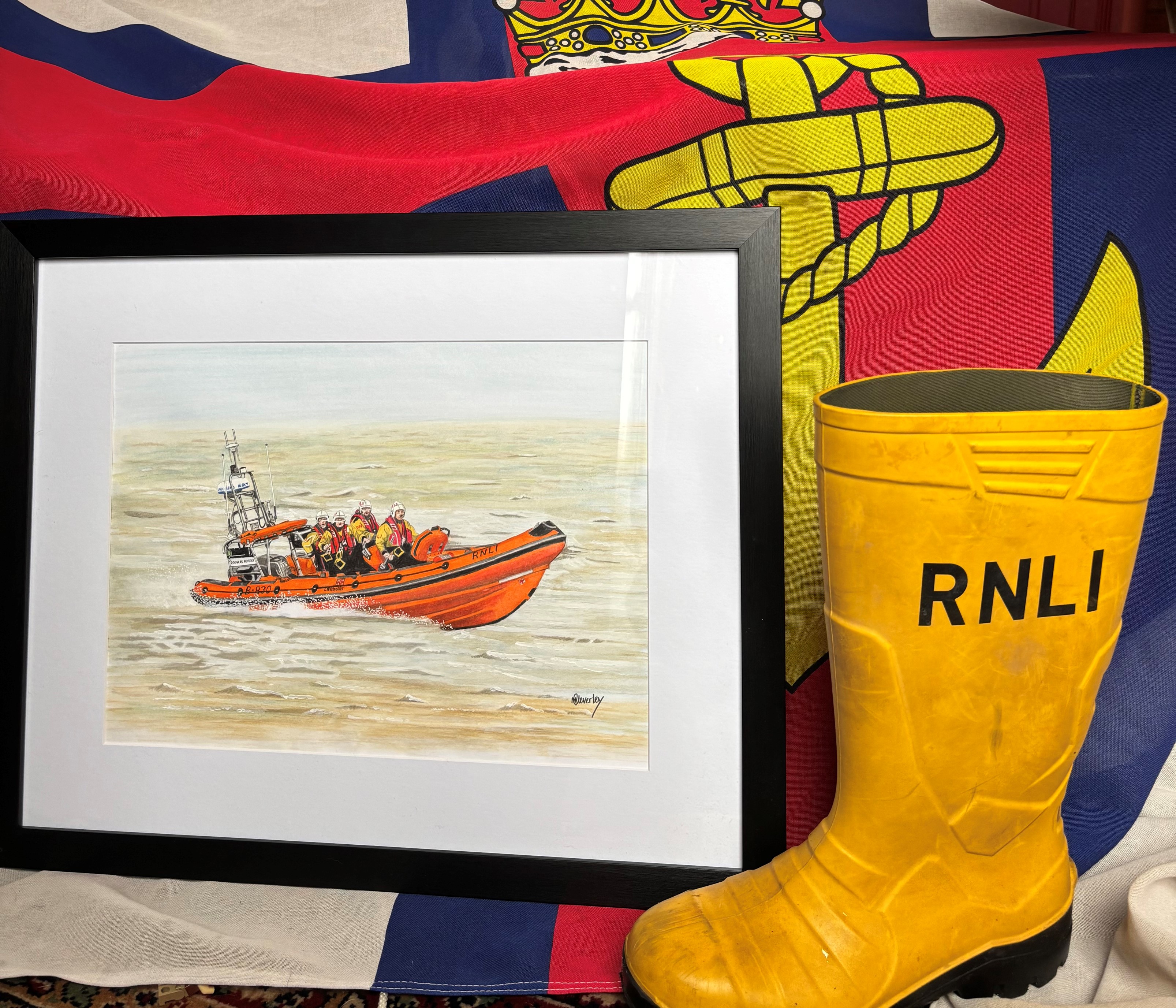 Malcolms mix-media artwork of Weston-super-Mare RNLI’s Atlantic 85 inshore lifeboat in action