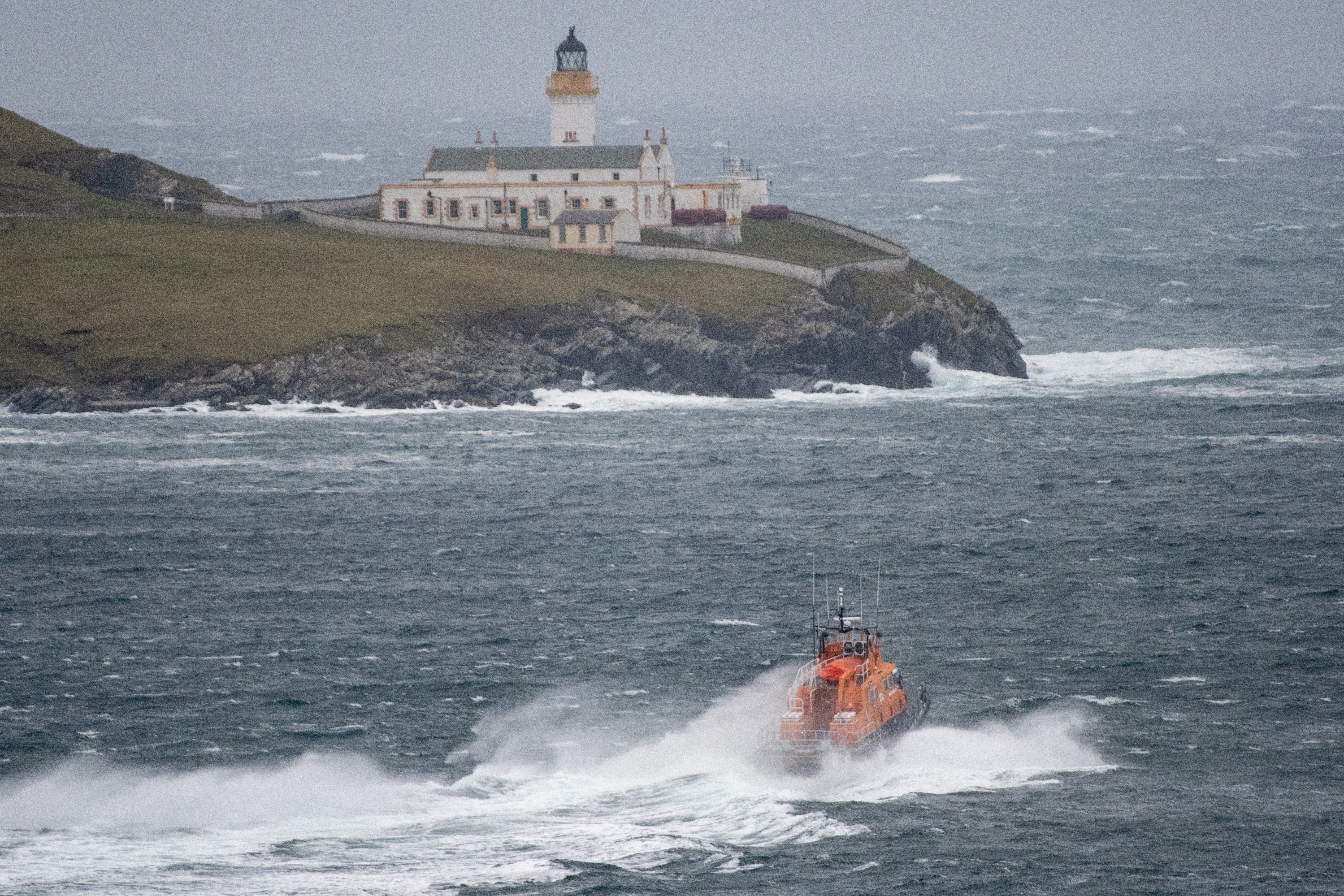 Lerwick lifeboat heading into the storm
