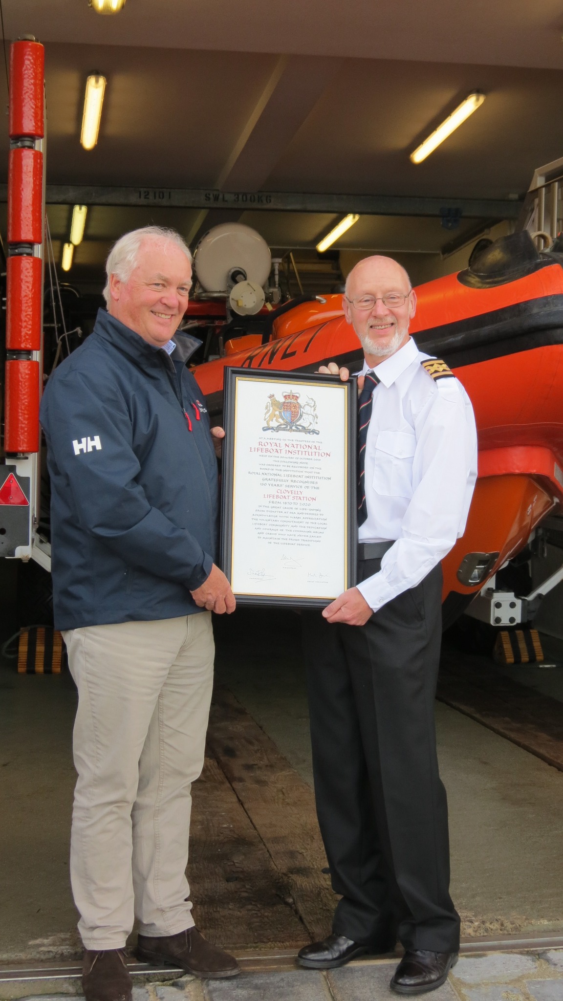 Outgoing Lifeboat Operations Manager James Dalziel with former RNLI CEO Mark Dowie