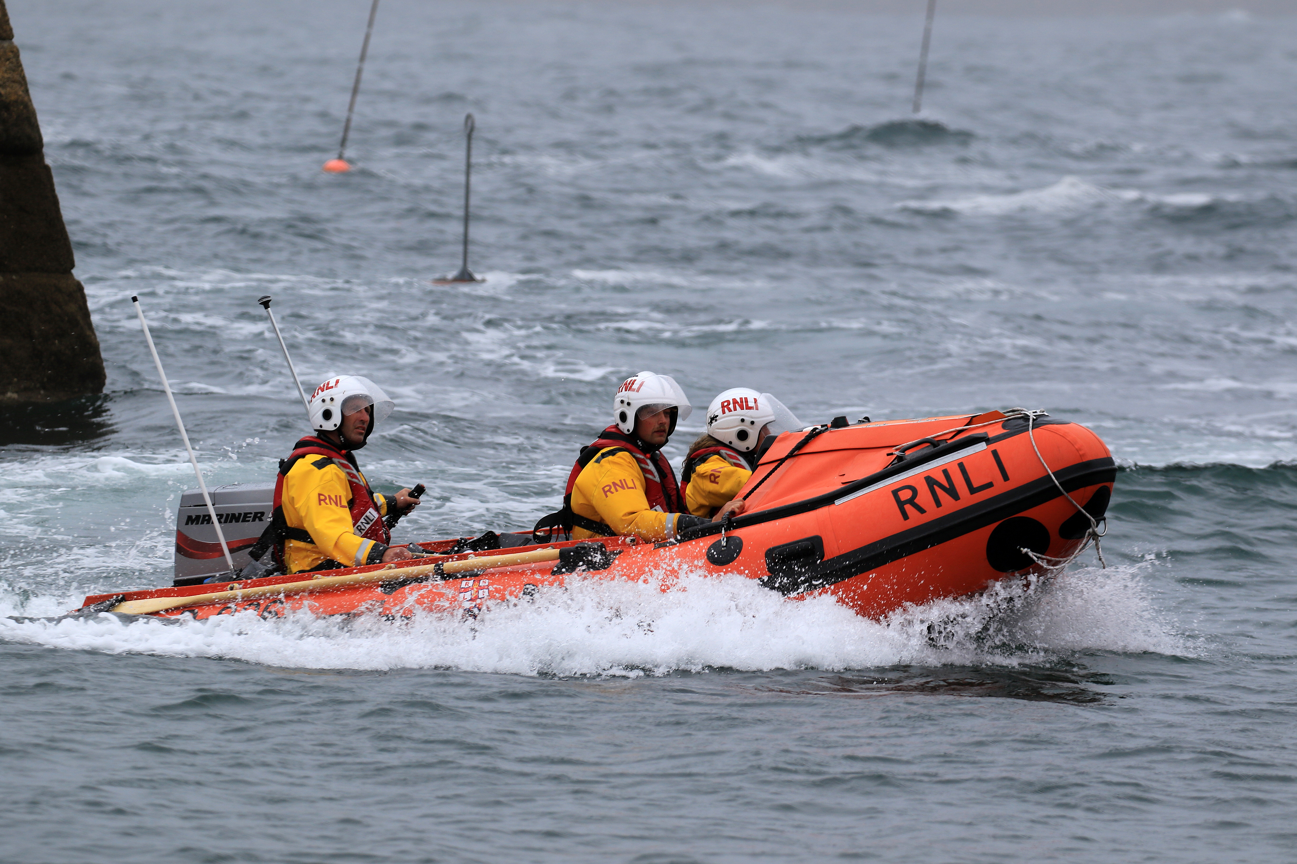 Sennen Cove's new D class inshore lifeboat 'Arangy' at sea after her naming ceremony