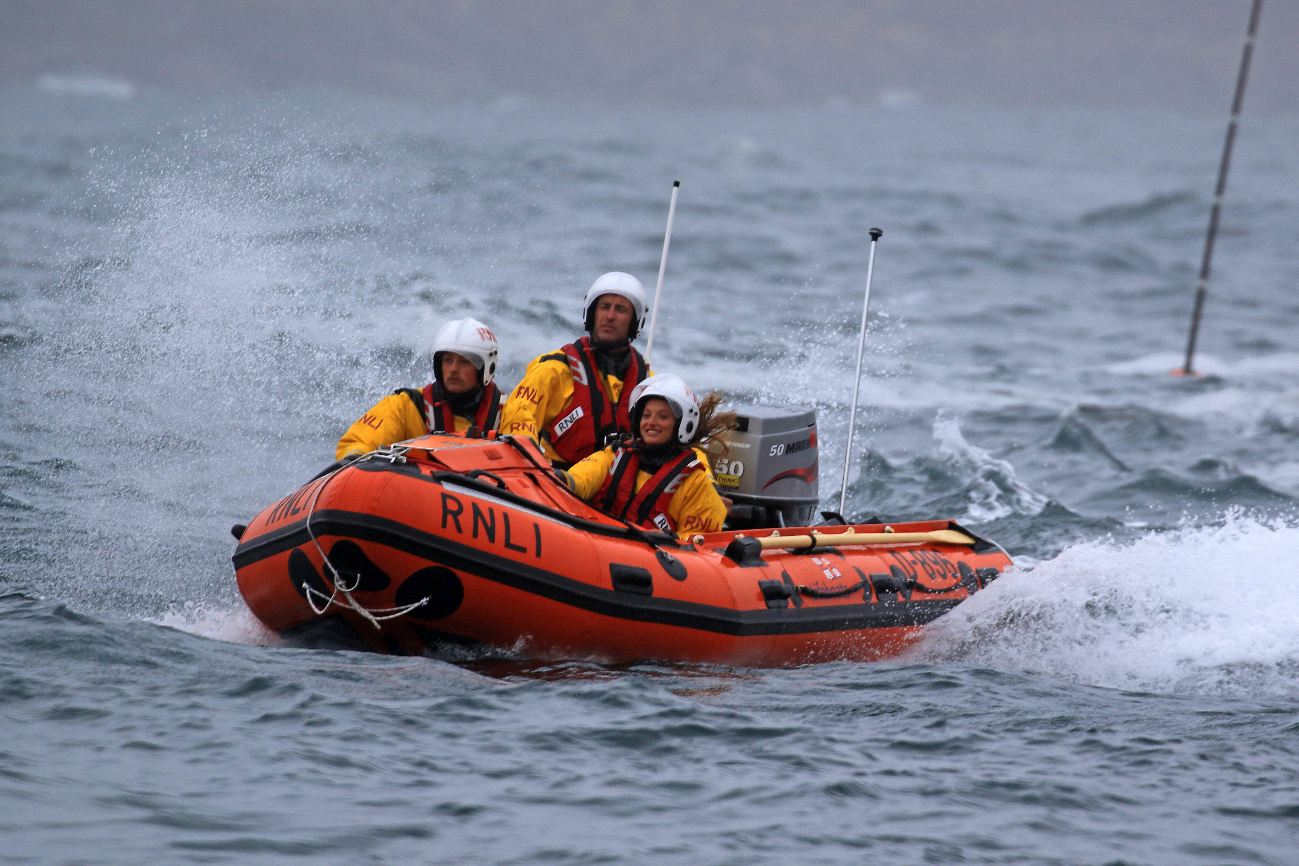 Sennen Cove's new D class inshore lifeboat 'Arangy' at sea after her naming ceremony