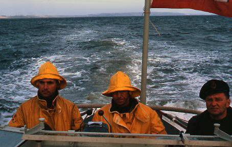 The lifeboat at sea during training