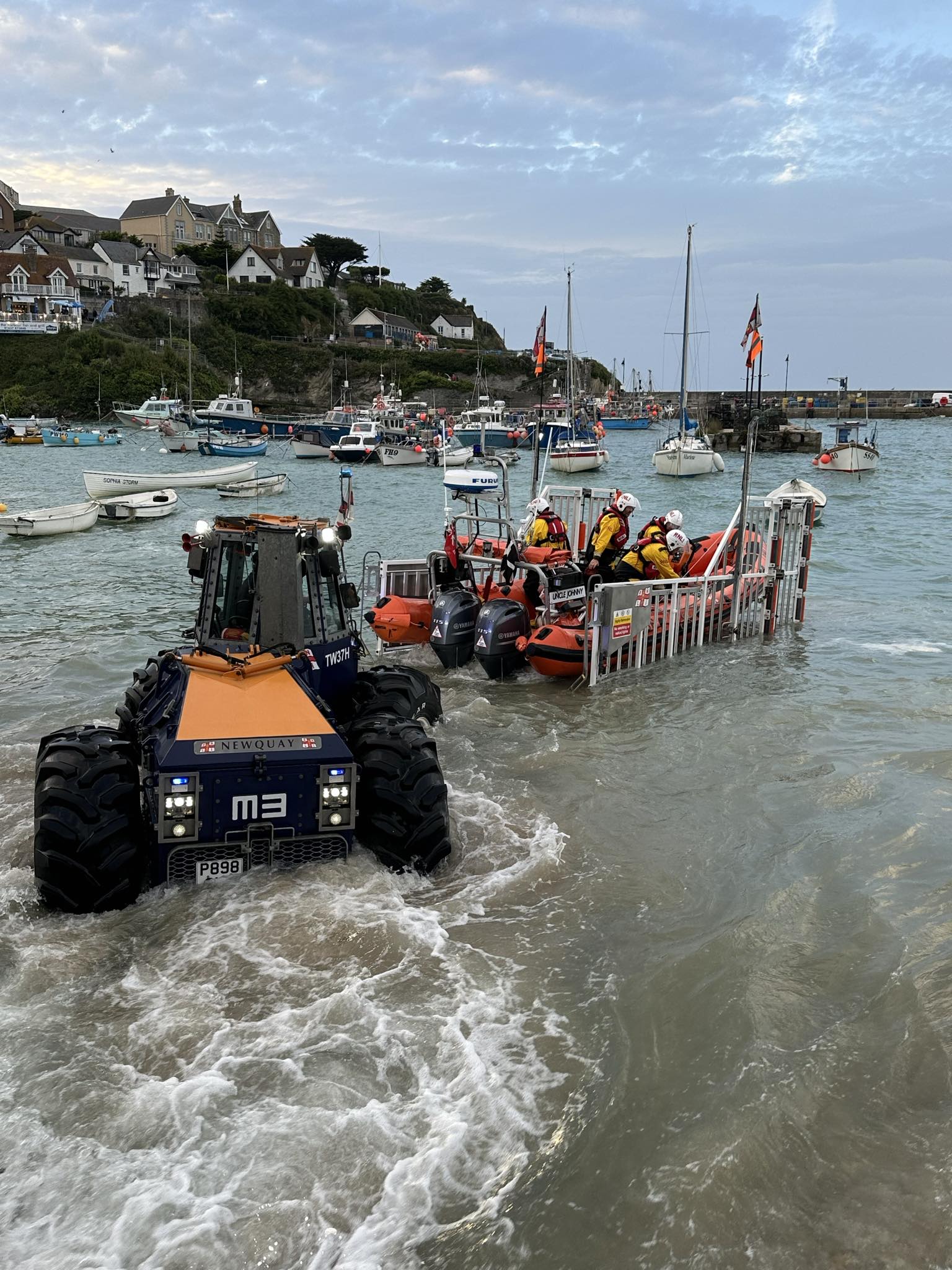 Newquay's Atlantic 85 being launched from the harbour