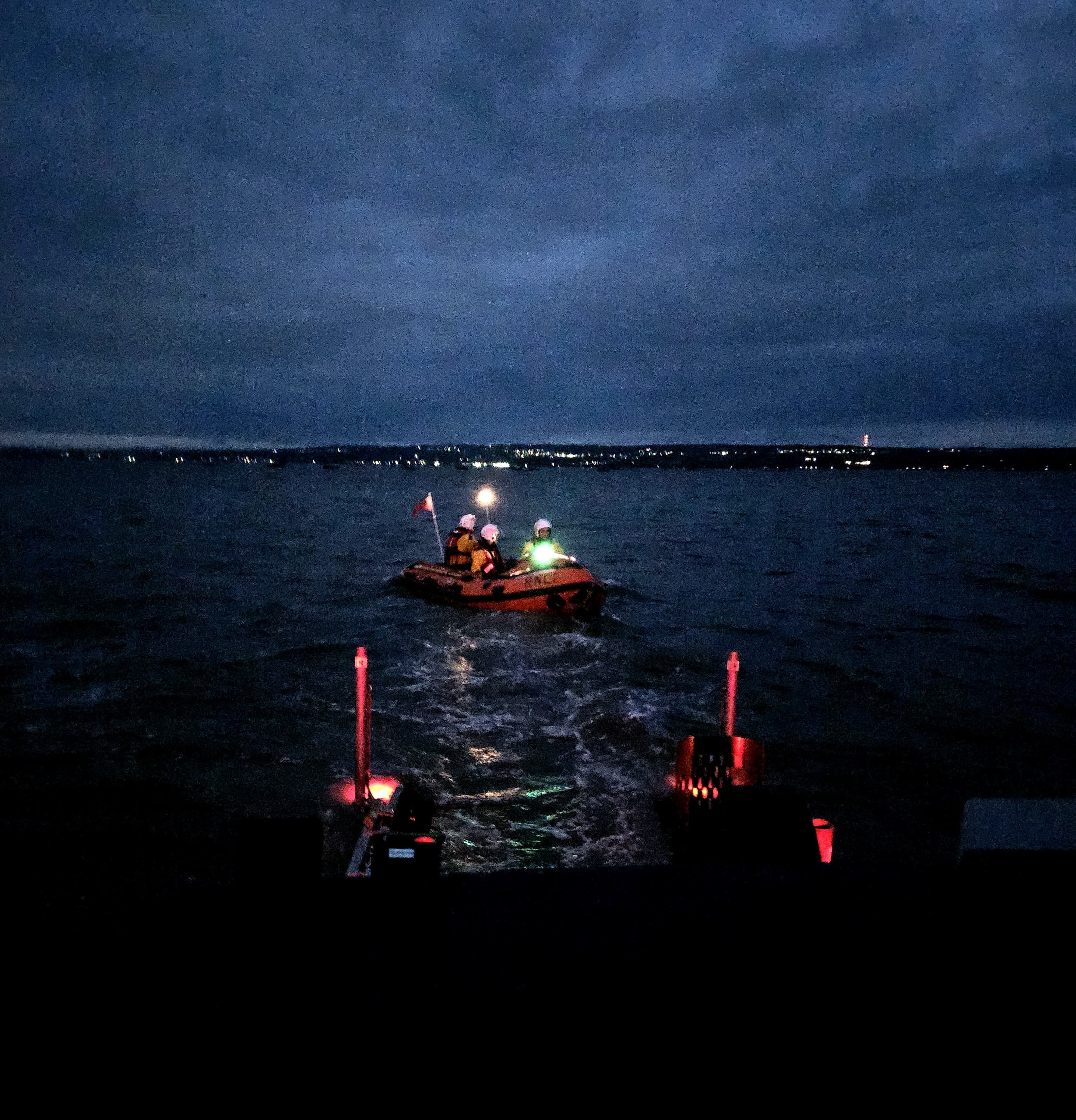 The lifeboat can be seen recovering onto the BV launch vehicle in the dark