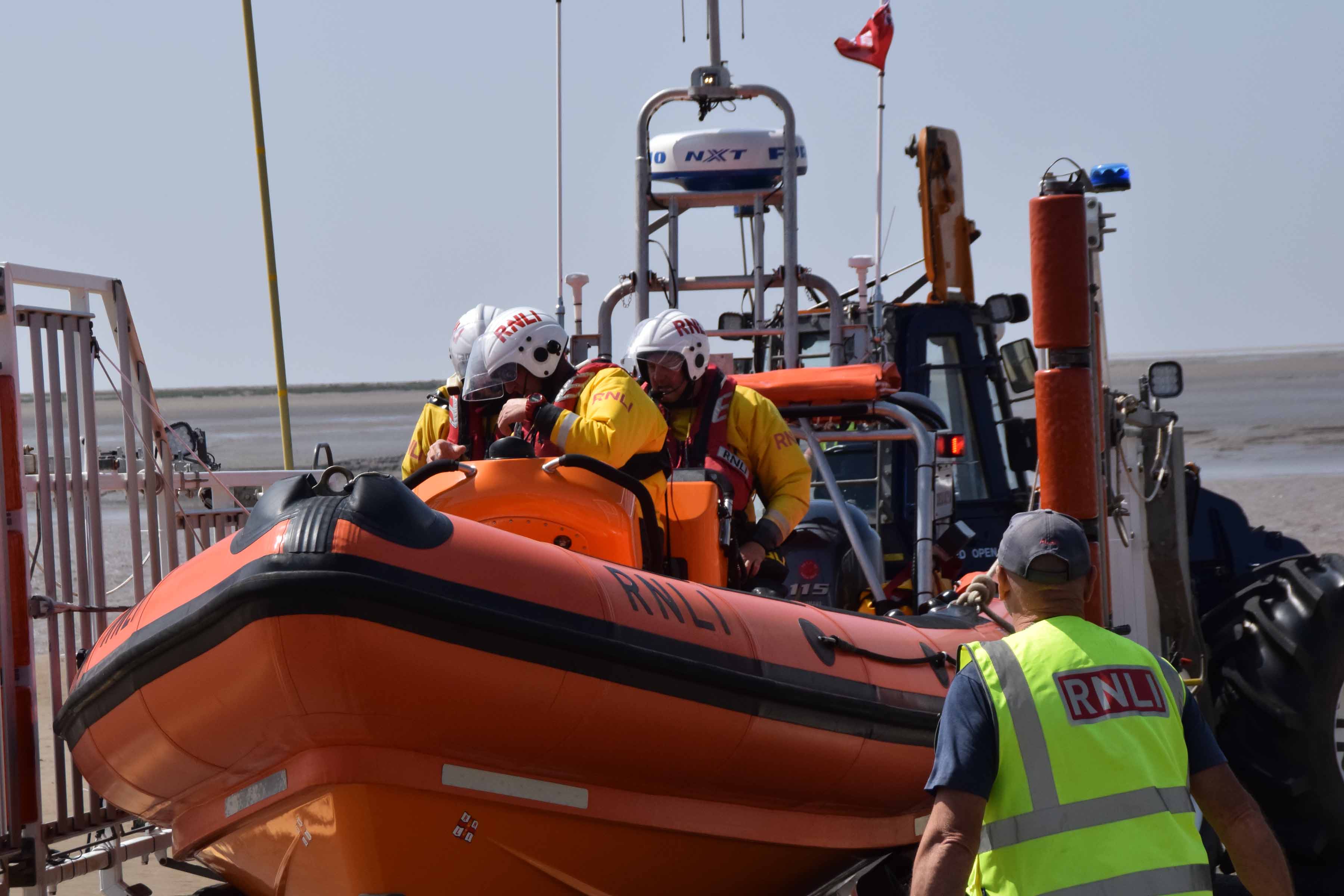 The lifeboat crew make ready on Burnham jetty