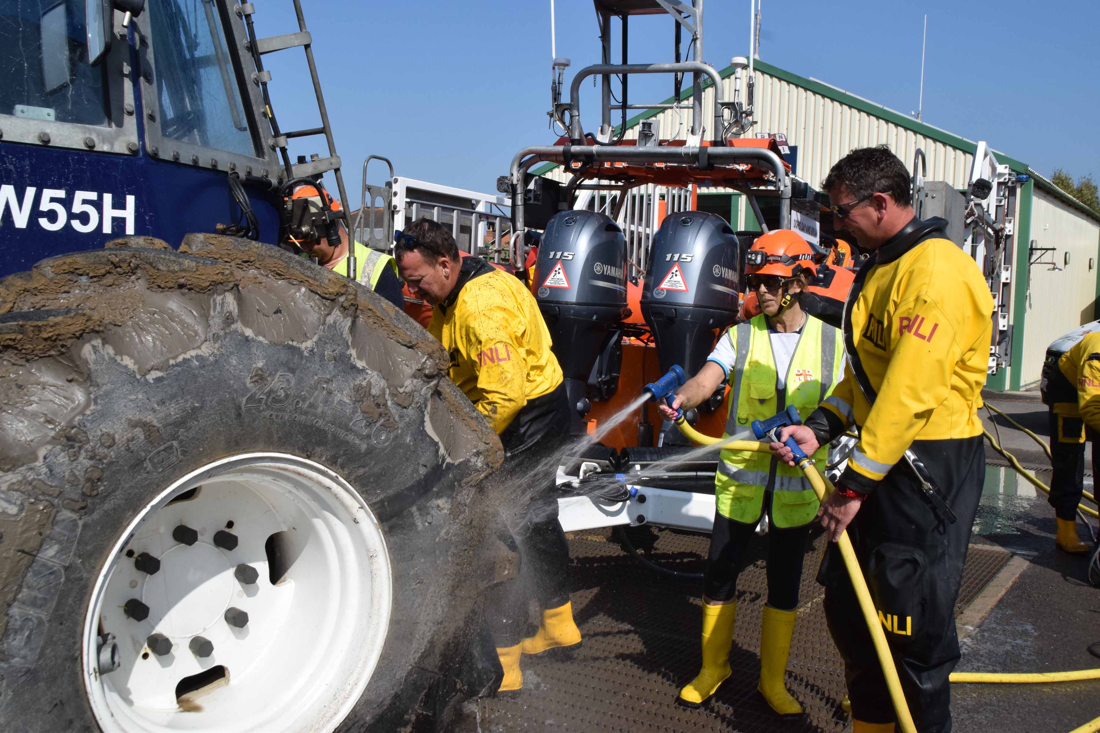 Muddy tractor washdown