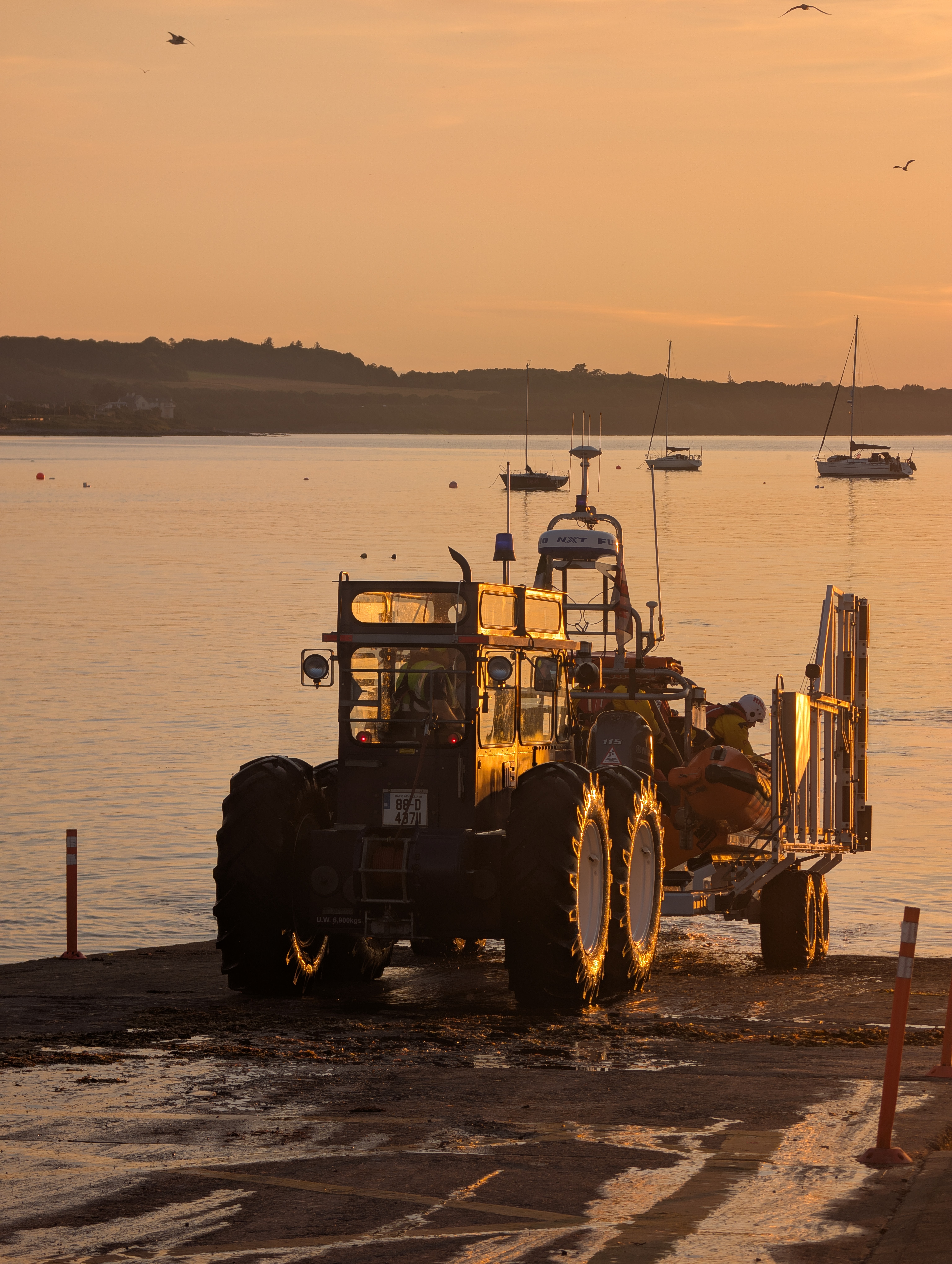 Skerries RNLI launching their Atlantic 85 Inshore lifeboat