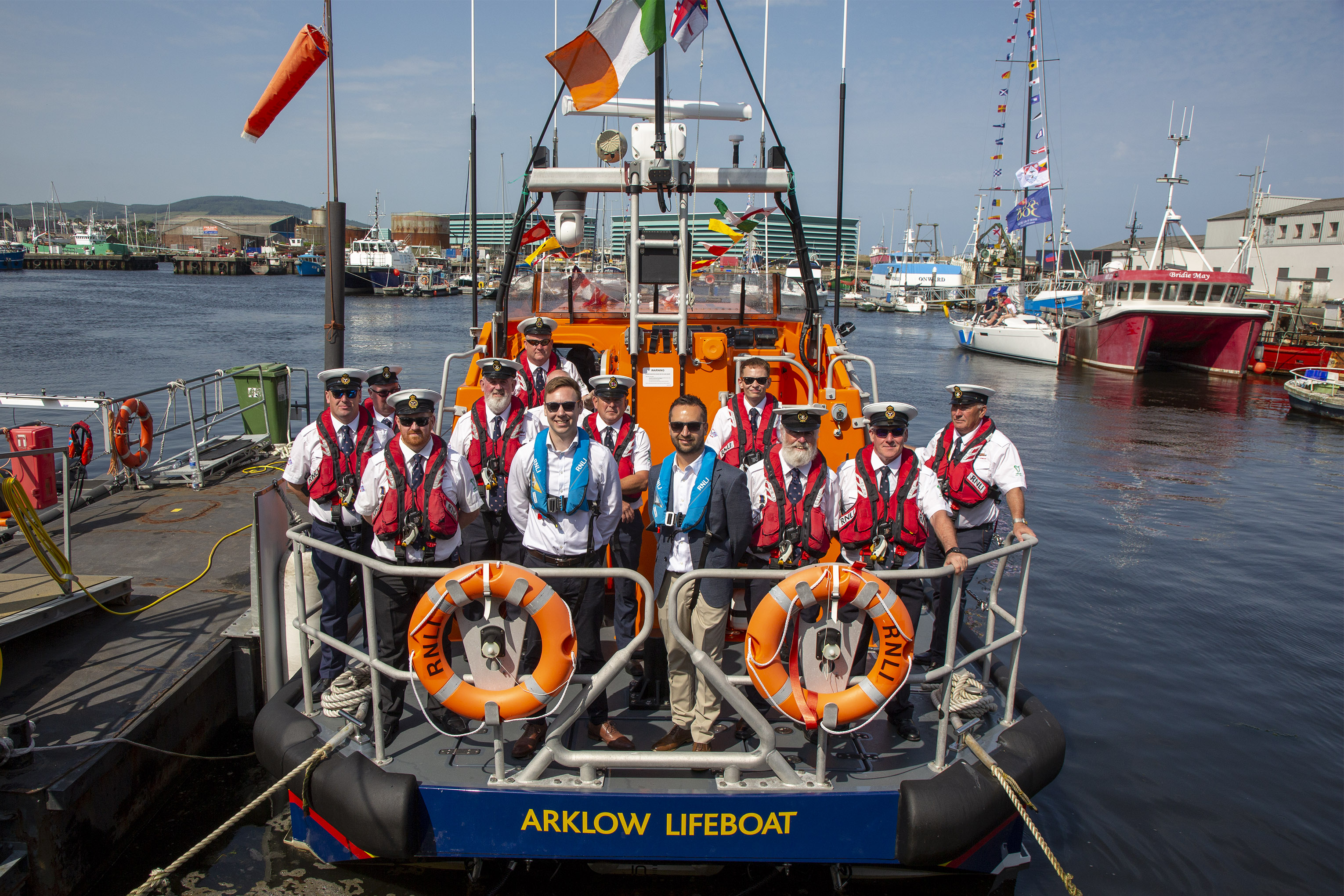 Joshua and Richard Cartwright aboard the lifeboat 'Roy Holloway' along with Crew members