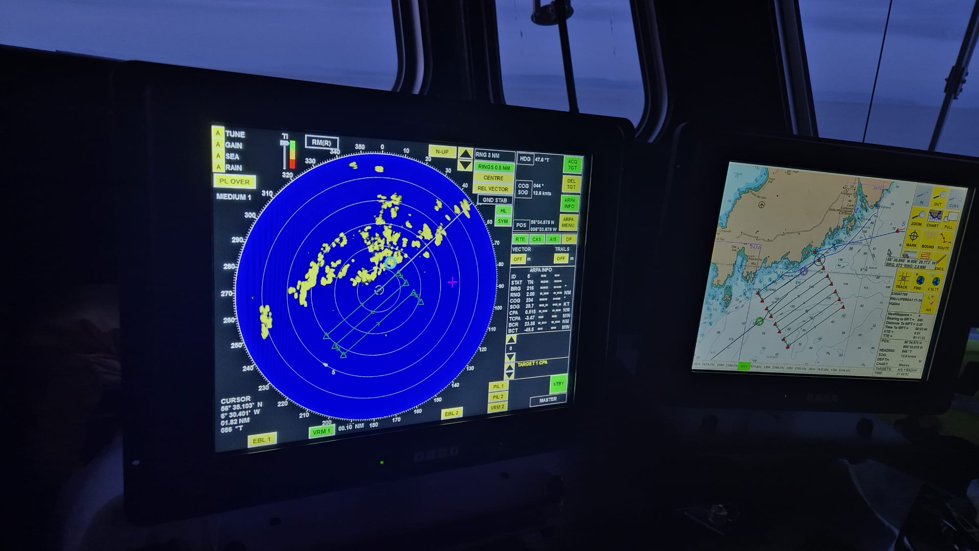 Radar and search pattern off Coll