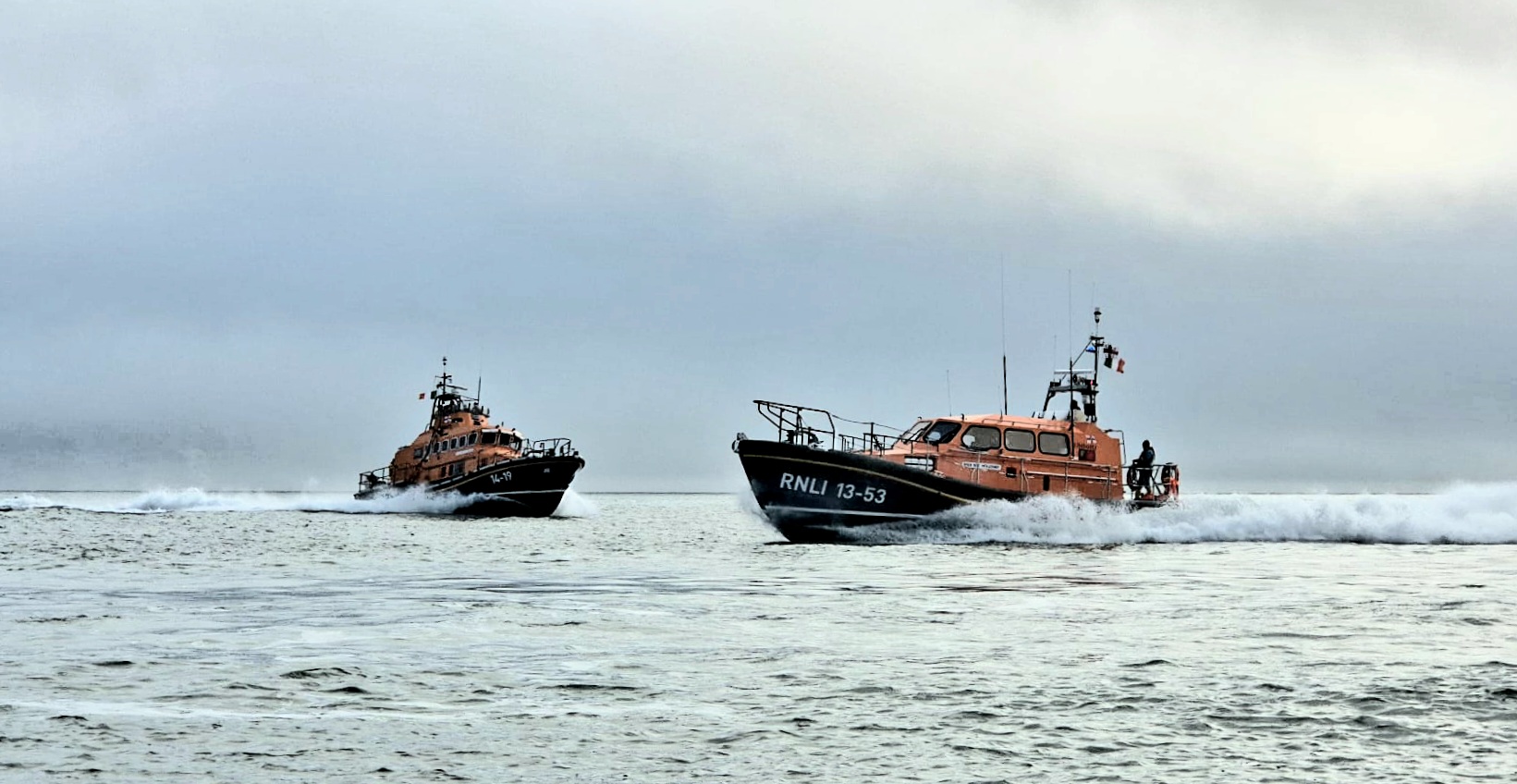 Both Arklow's new and retiring lifeboats at sea