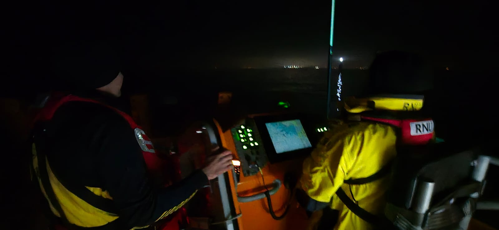The all weather lifeboat's flying bridge, taken at night and showing the challenges of navigating in the dark
