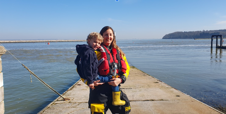 Crew member Penny Jeffcoate at Cowes, with son Jack