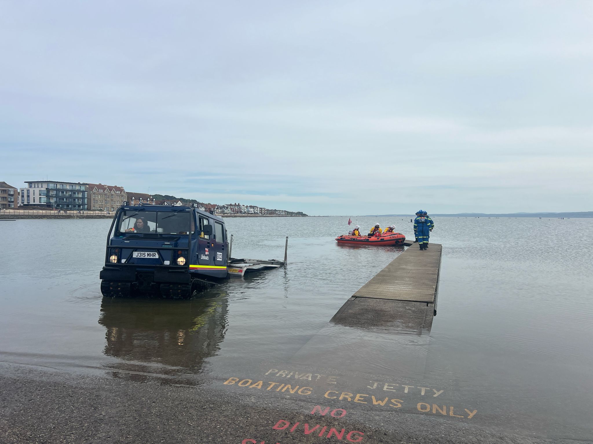 BV and Lifeboat at the Marine Lake with the Wirral Coastguard Rescue Team transferring casualty to shore