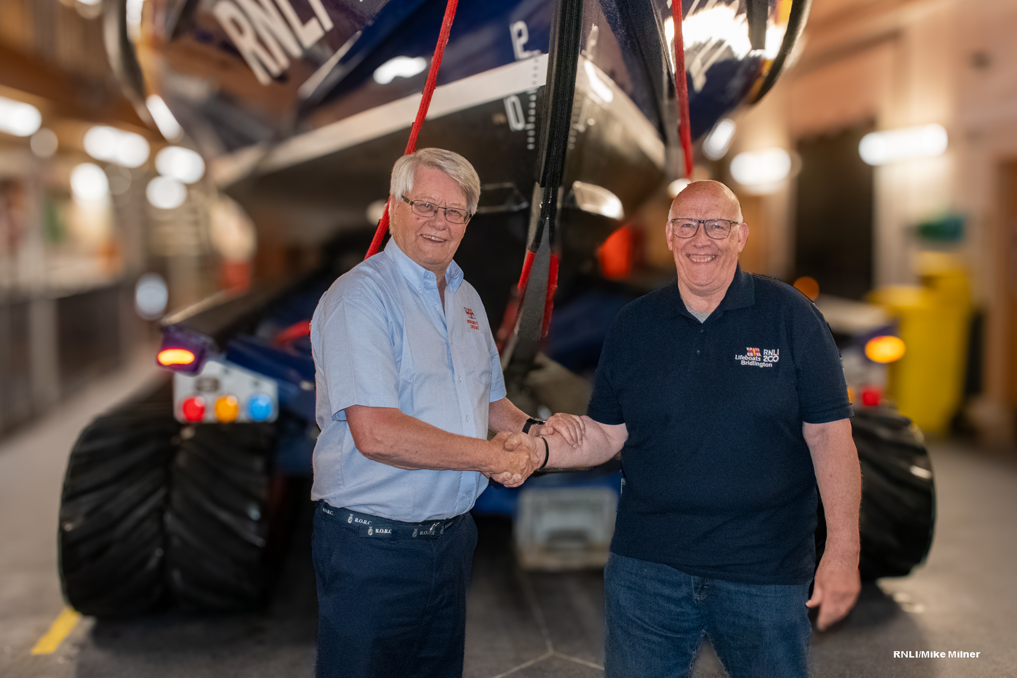Richard Dunk (left) Bridlington RNLI President and Steve Clarke (right) retiring Lifeboat Operations Manager.