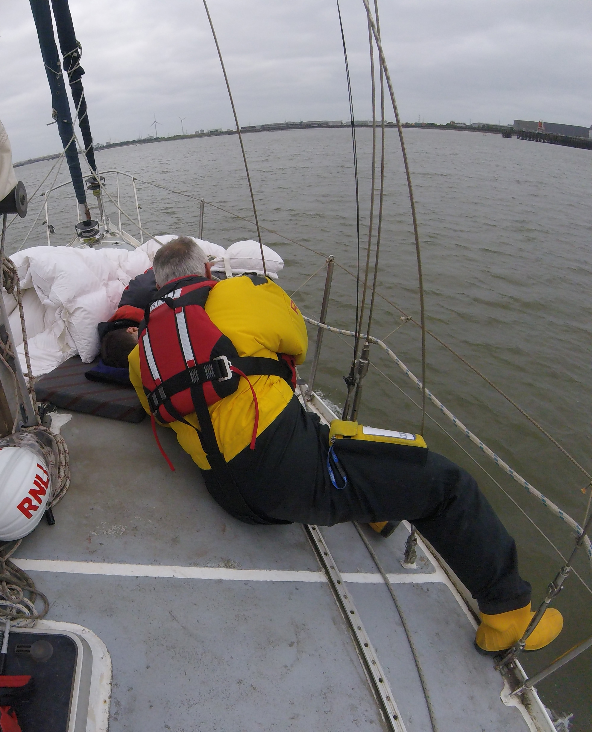 Gravesend RNLI's David Greenfield monitoring suspected broken ribs casualty