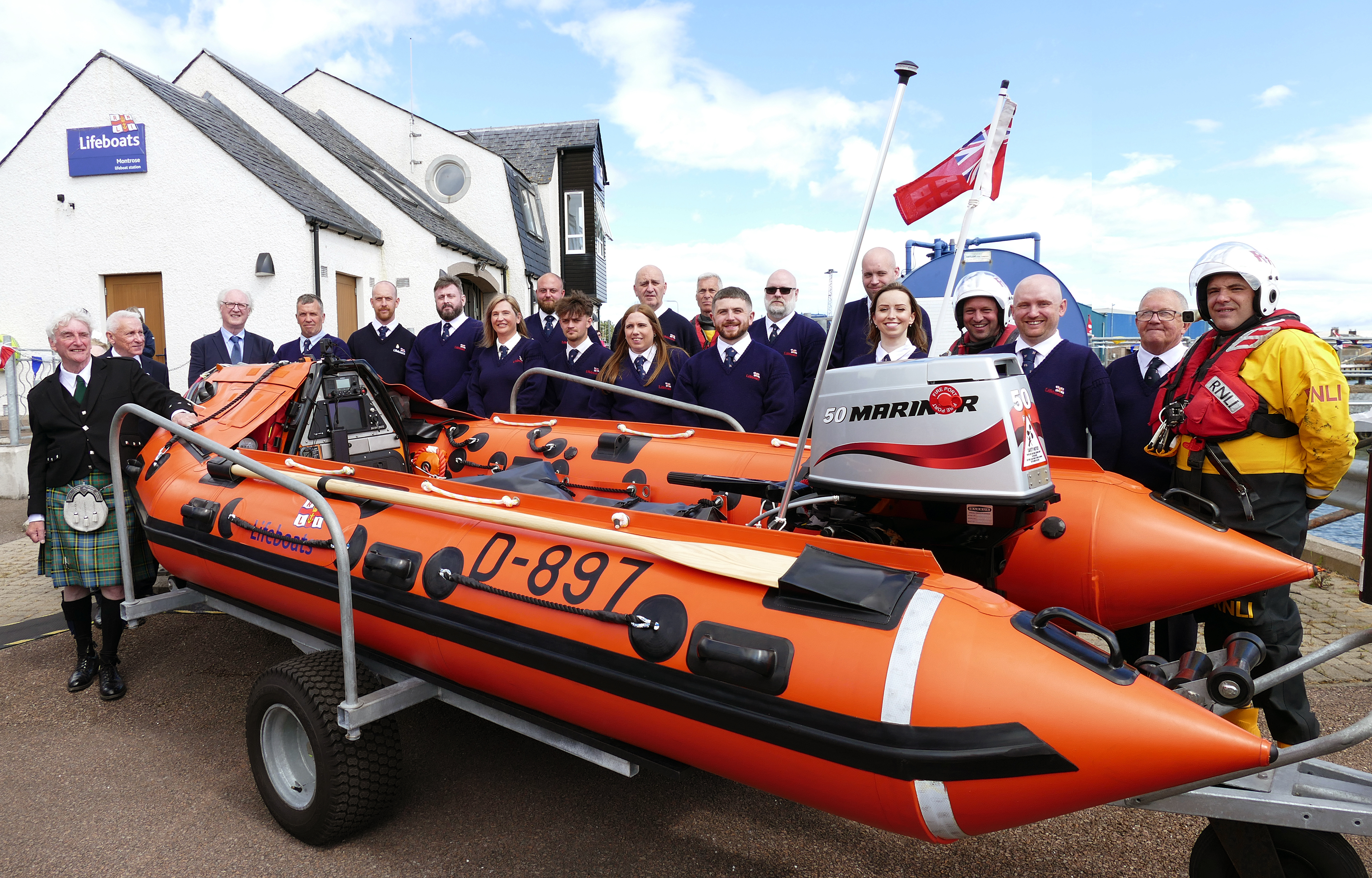 Ken Brown (donor of Margaret Olive) with RNLI Montrose lifeboat crew