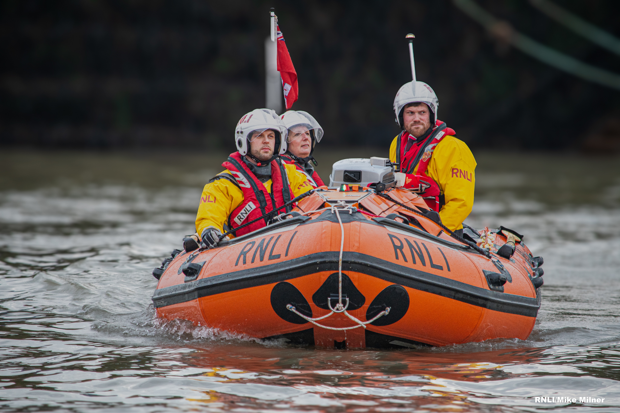 Bridlington RNLI Volunteer crew on the relief Bridlington RNLI inshore-lifeboat.