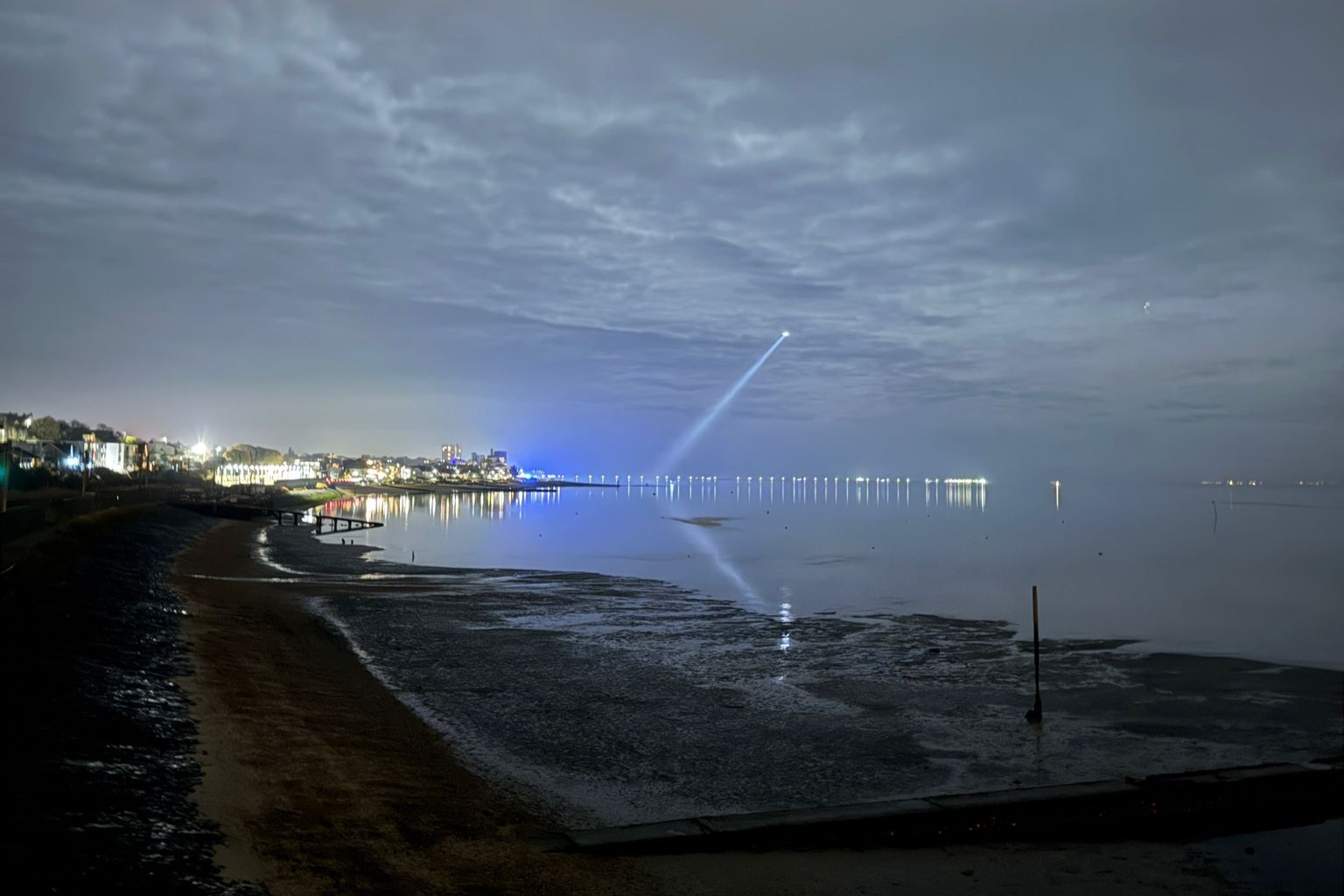 Helicopter search light over Chalkwell, photo taken from Leigh-on-Sea.