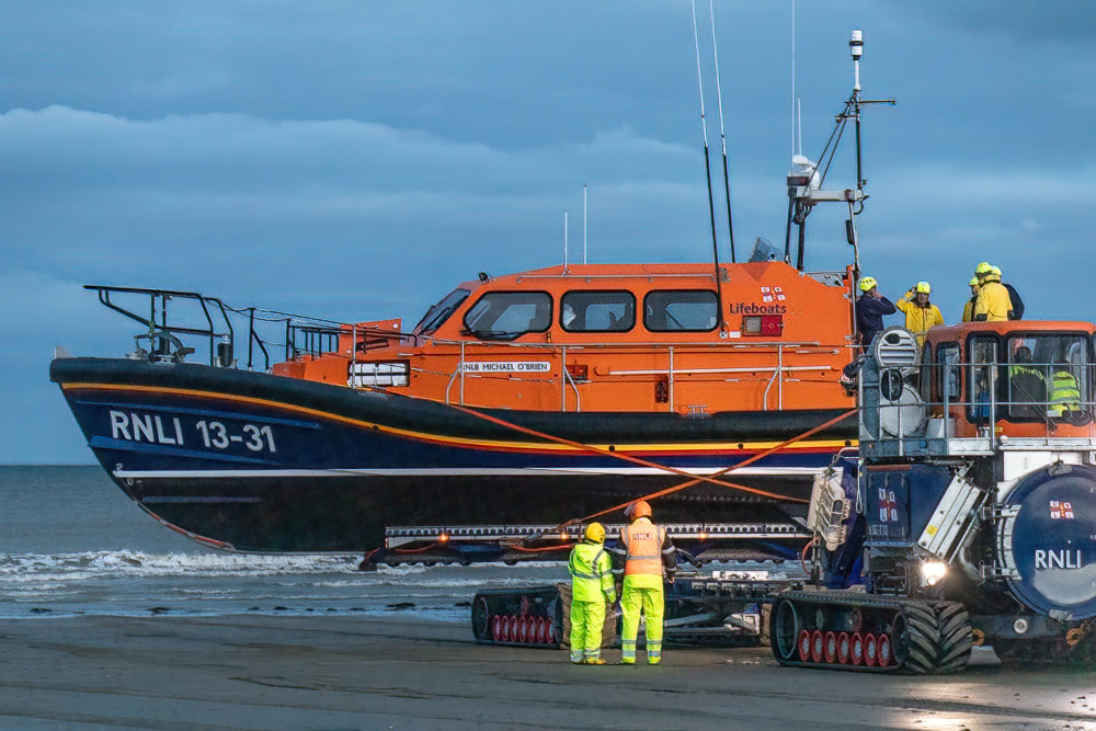 Clogherhead RNLI Lifeboat Being recovered after call out