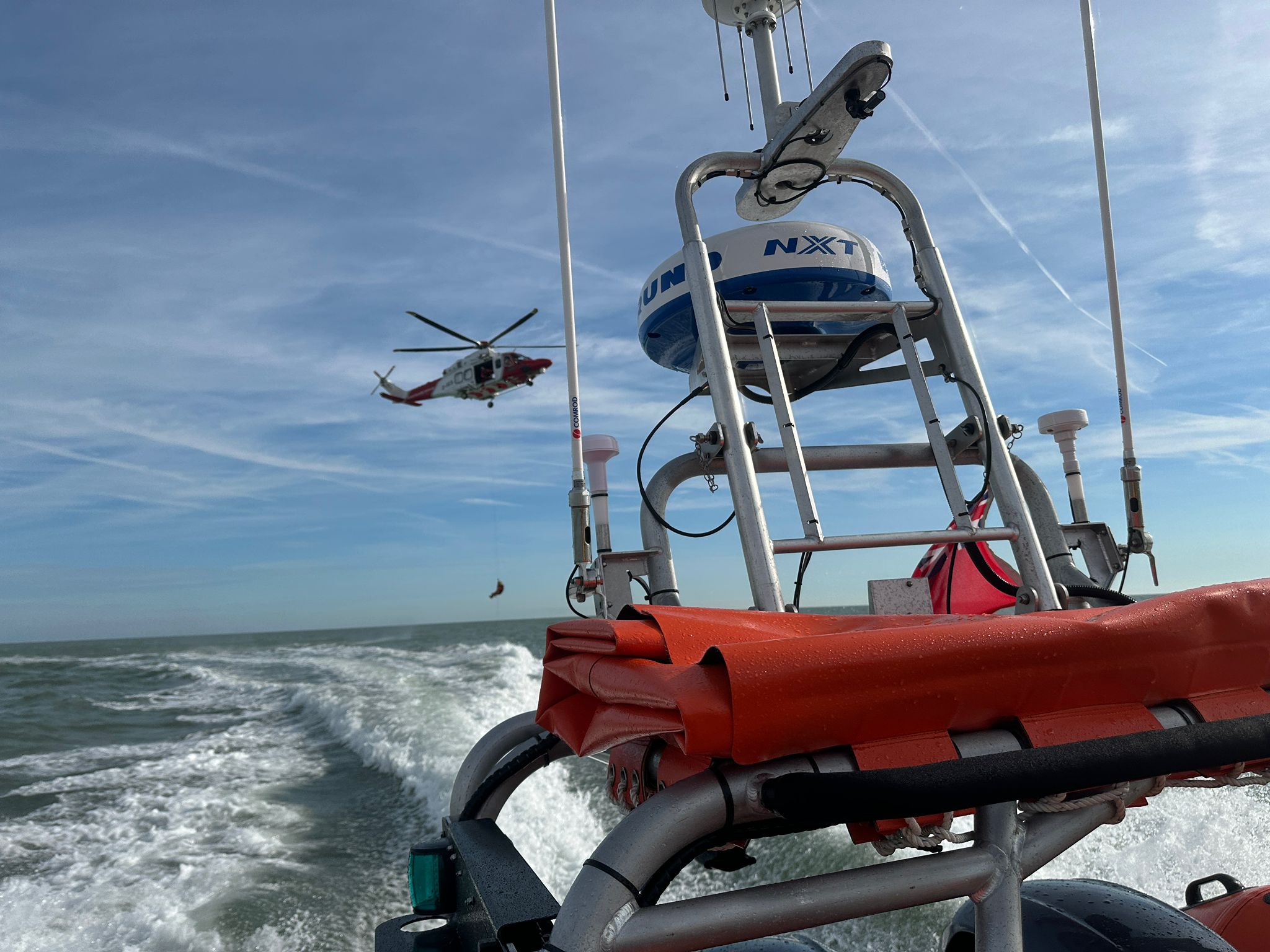 Walmer's Atlantic 85 with HM Coastguard helicopter.