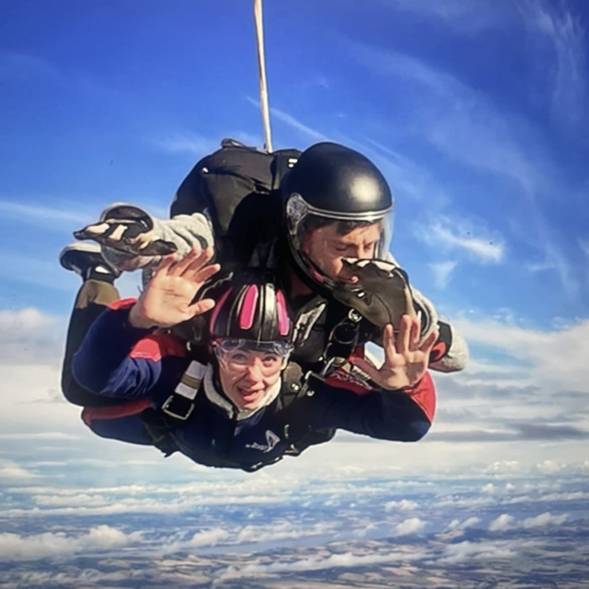 Ali pictured during the skydive