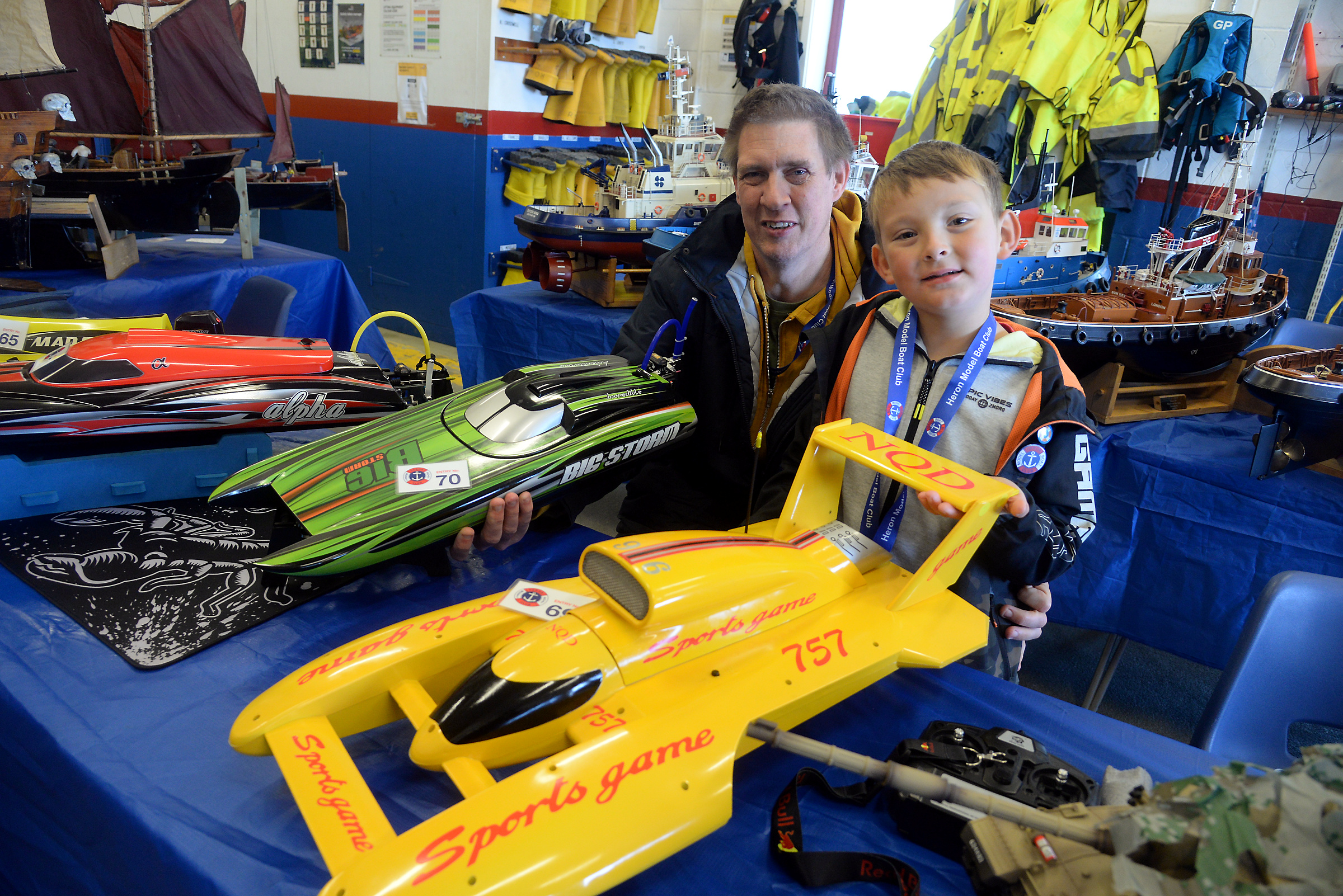 Brian and Anthony Oliver with their boats at the Heron Model Boat Club show at Whitstable RNLI on Sunday.