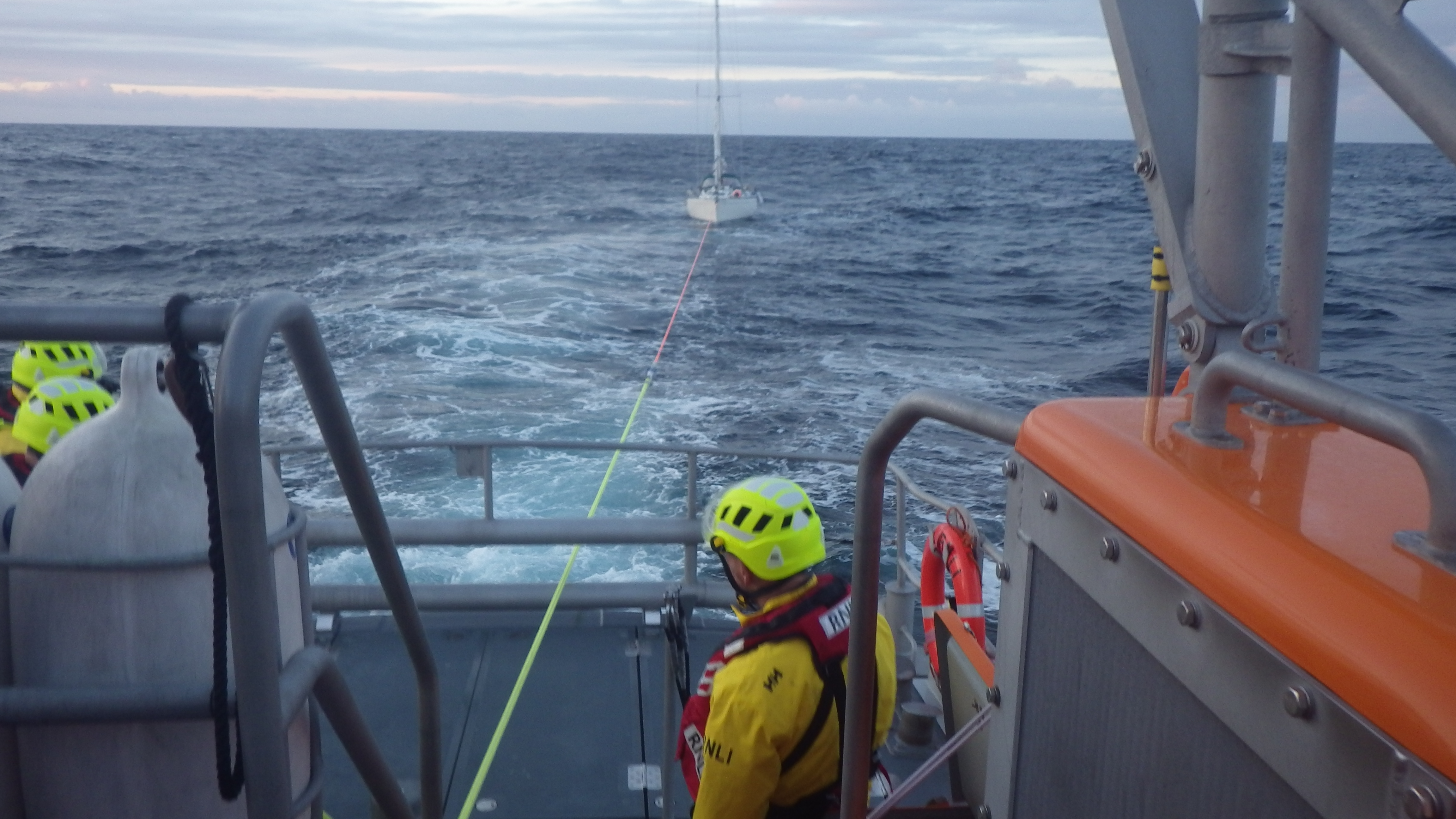 Yacht under tow by Padstow RNLI lifeboat
