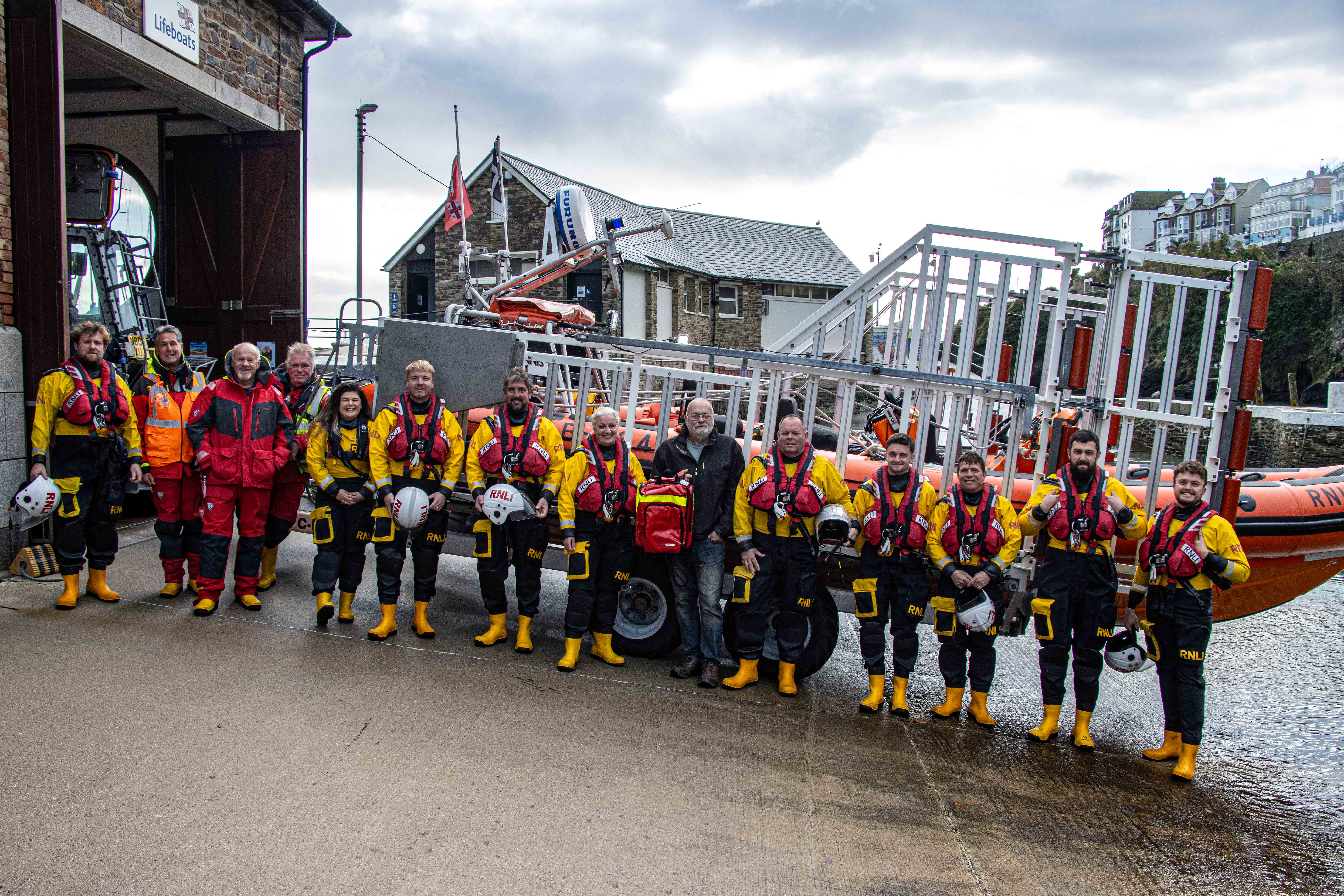 Looe RNLI volunteer crew with Richard Davies
