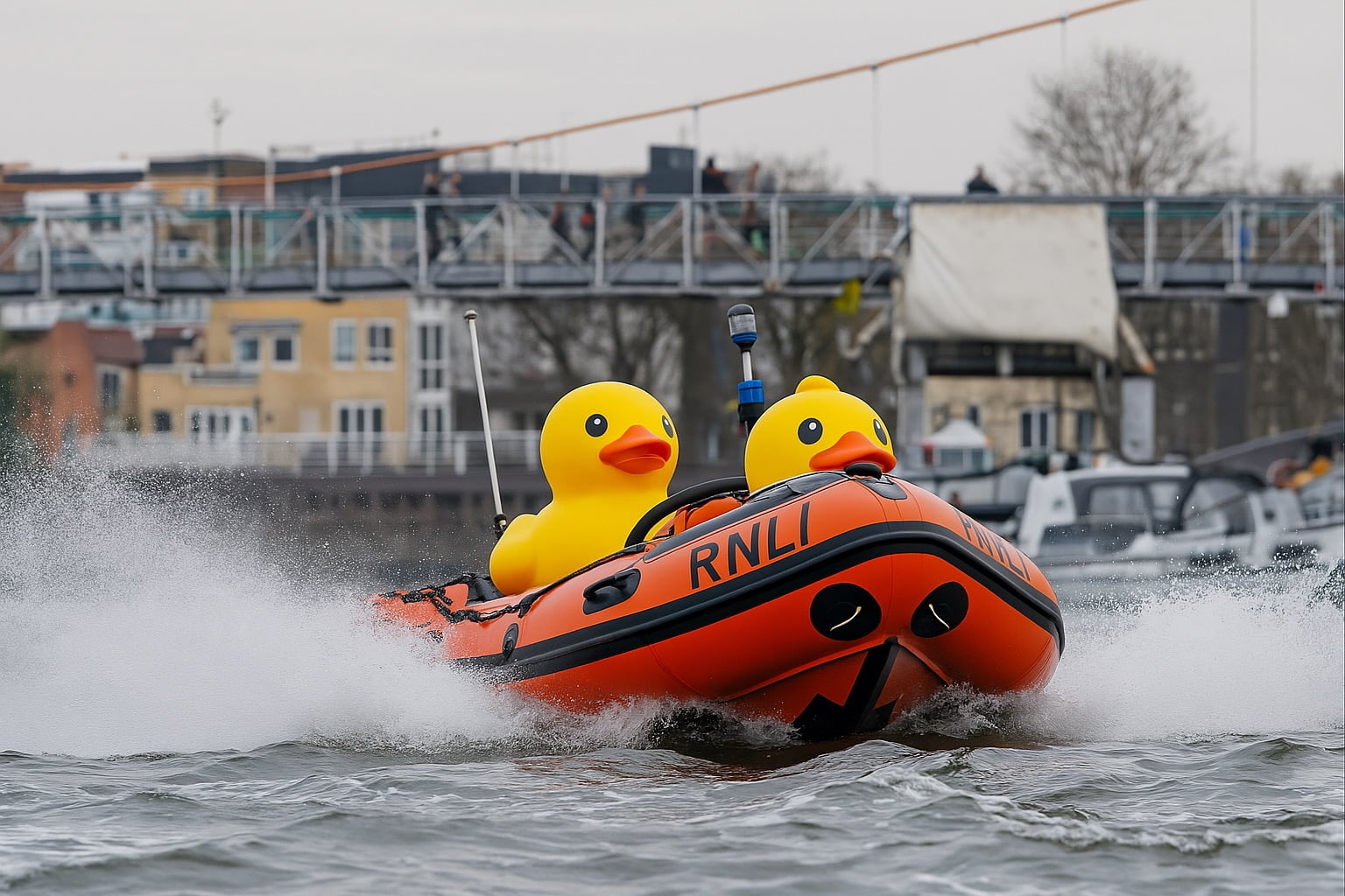 Two plastic ducks in a lifeboat