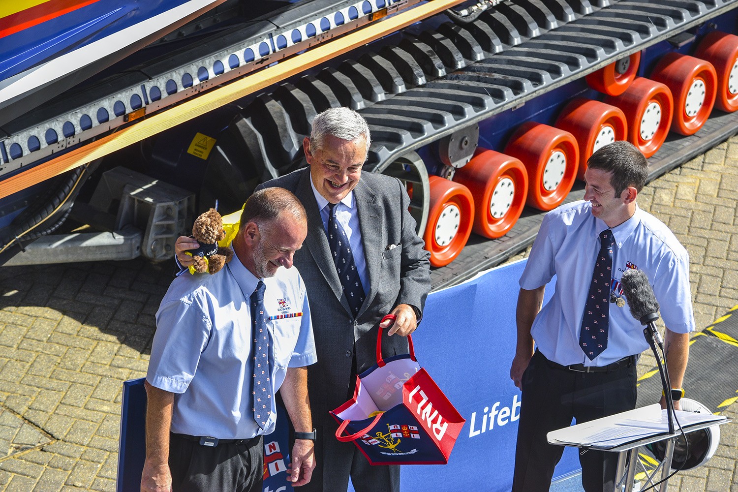 RNLI Crew welcome donors family to naming ceremony.