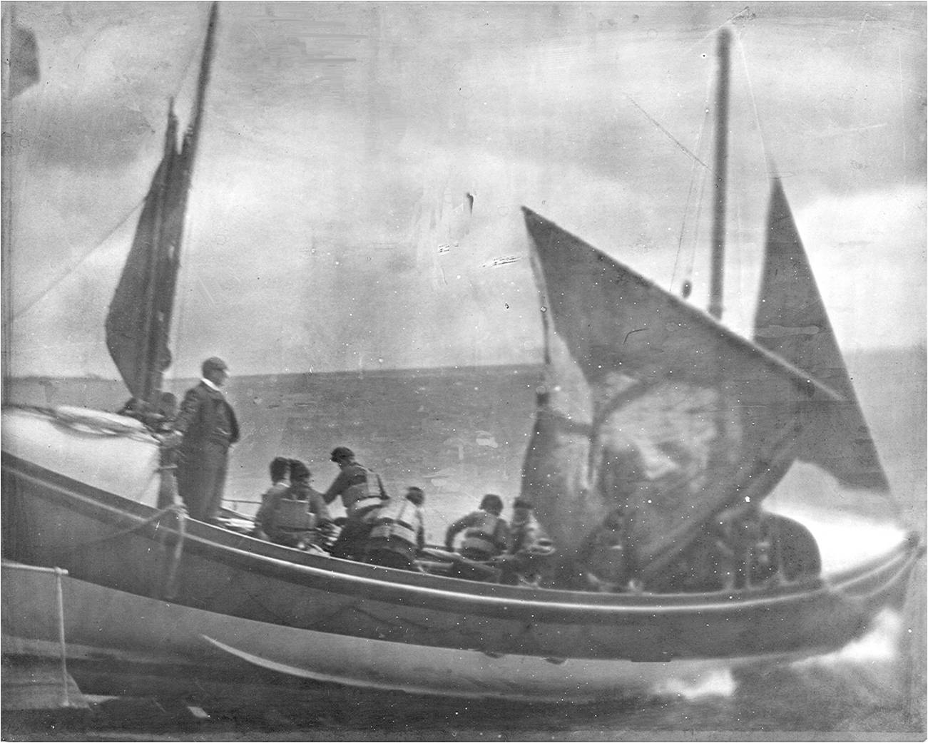 Swanage Lifeboat 'Zaida' launching from Swanage Lifeboat Station. Stationed at Swanage 1914 to 1918.