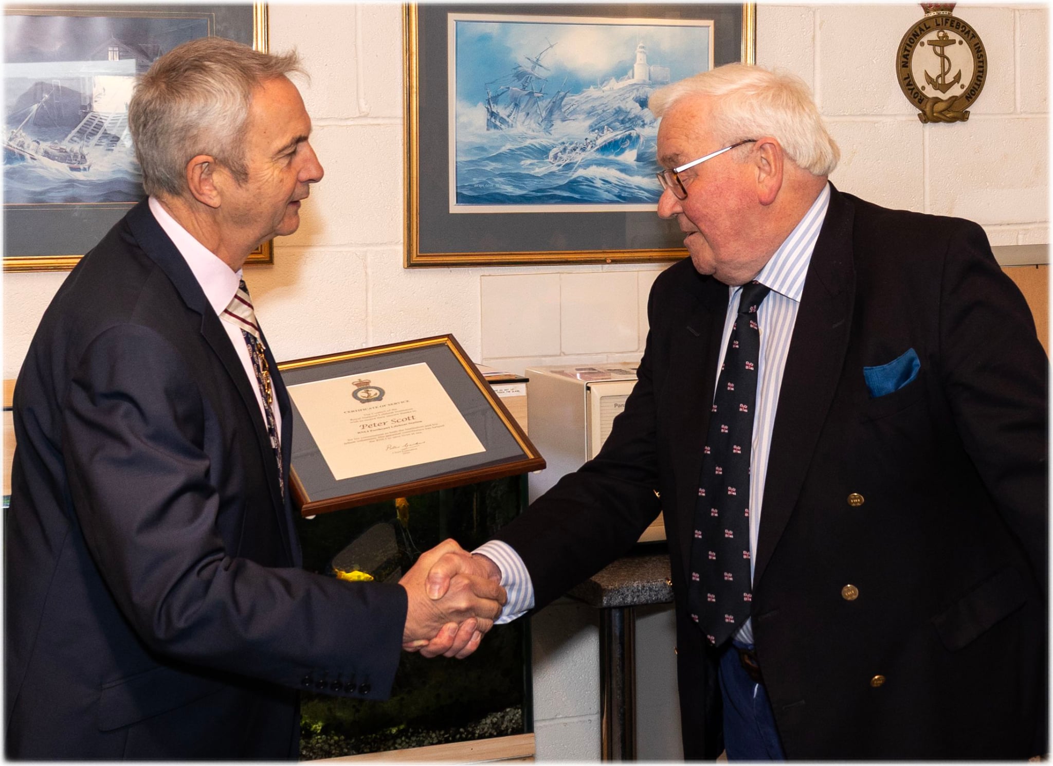 His Majesty’s Lord-Lieutenant of Mid Glamorgan, Mr. Peter Vaughan QPM CStJ presented Peter with his certificate of service