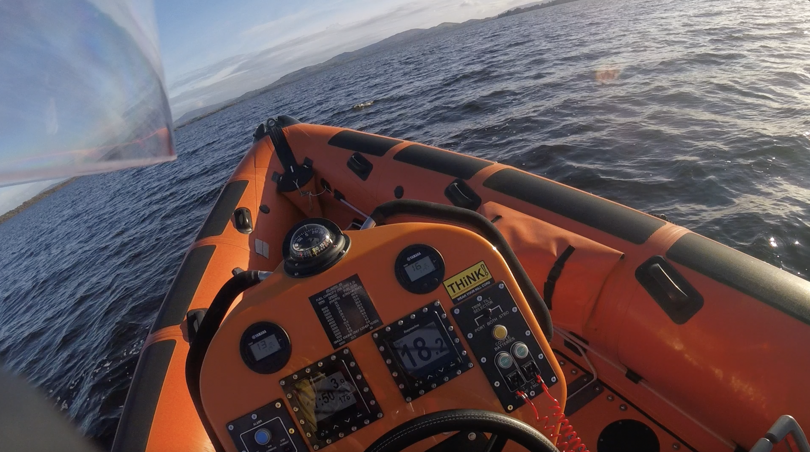 View over the bow of the lifeboat from the helm seat 