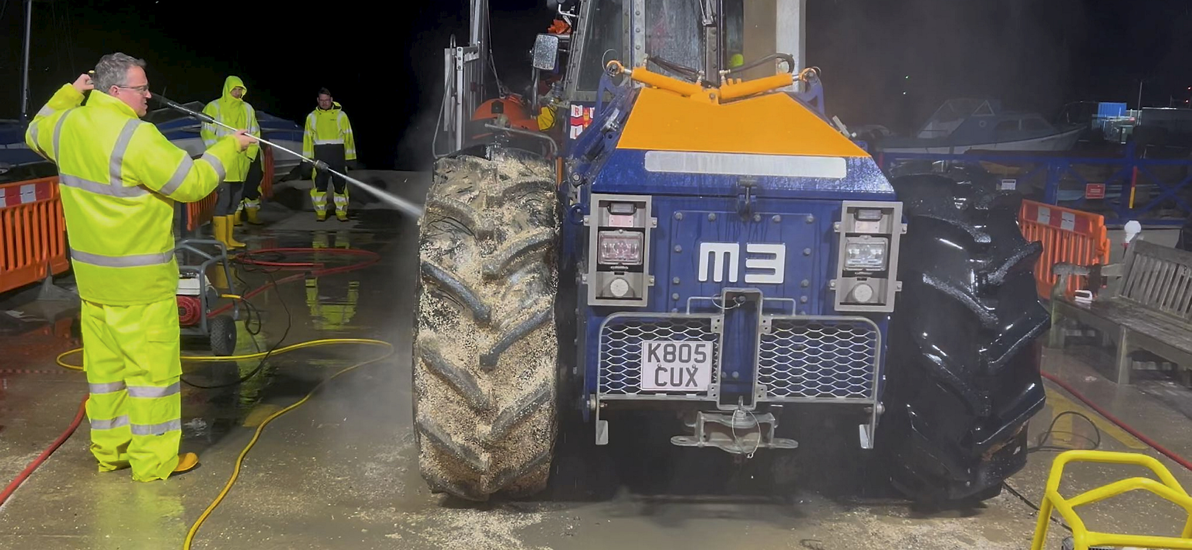 The launching tractor is washed down following the low water recovery on Wednesday evening.