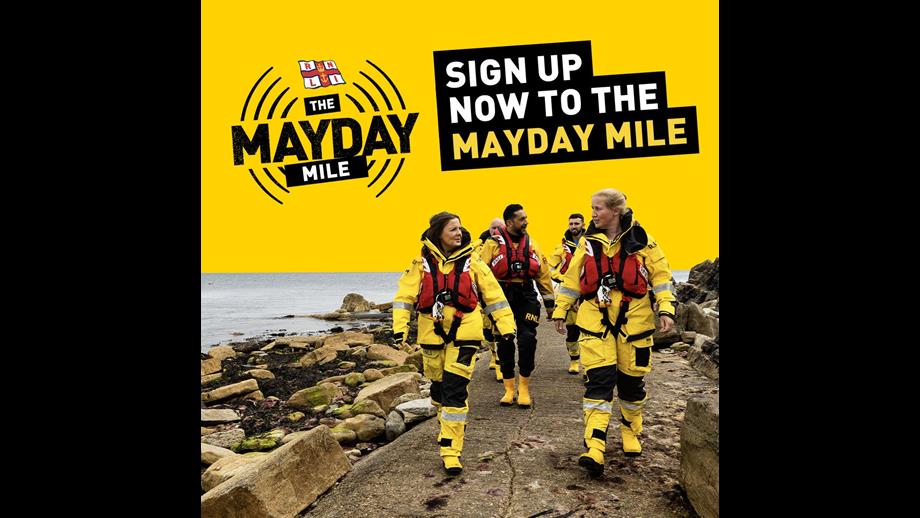 Shows an image to sign up now to the RNLI Mayday Mile.